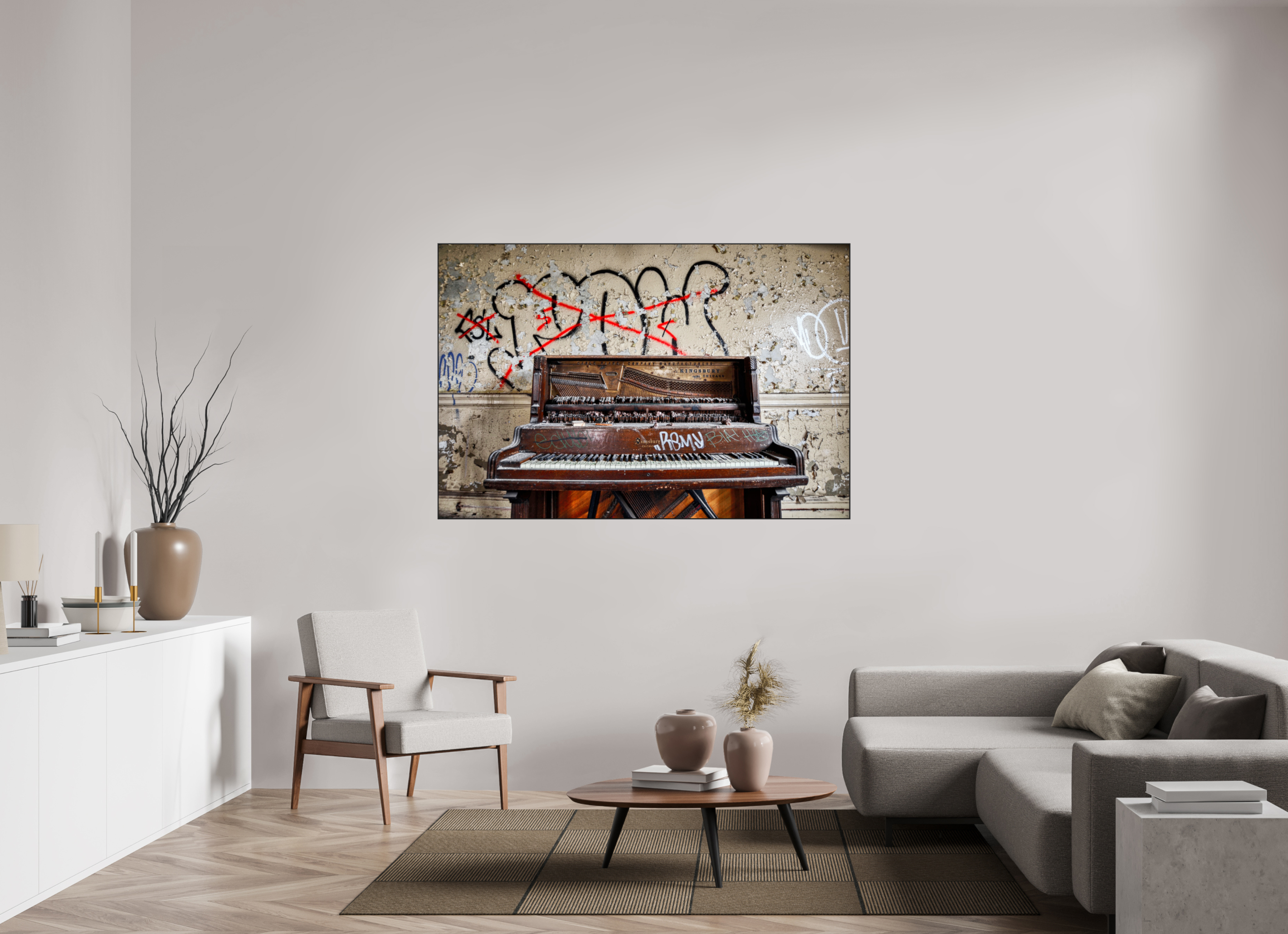 66 x 44″, Photo Print Aluminum (Black) Abandoned Piano