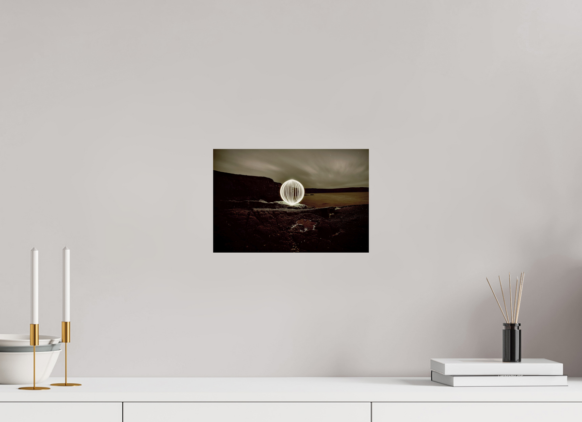 12 x 8″, Paper Only B&W Orb on the beach in Wales