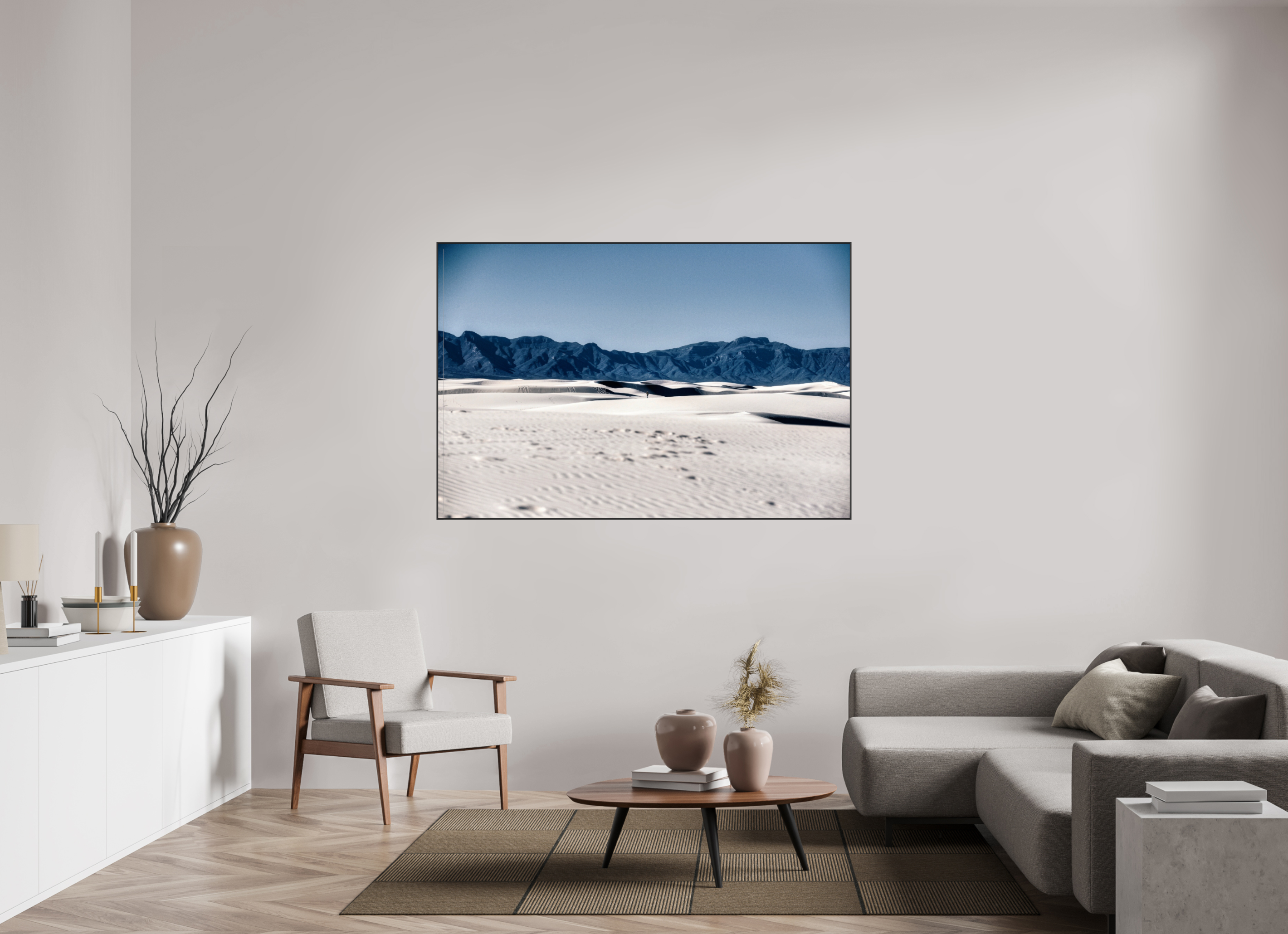 66 x 44″, Famed Aluminum (Black) Wandering White Sands