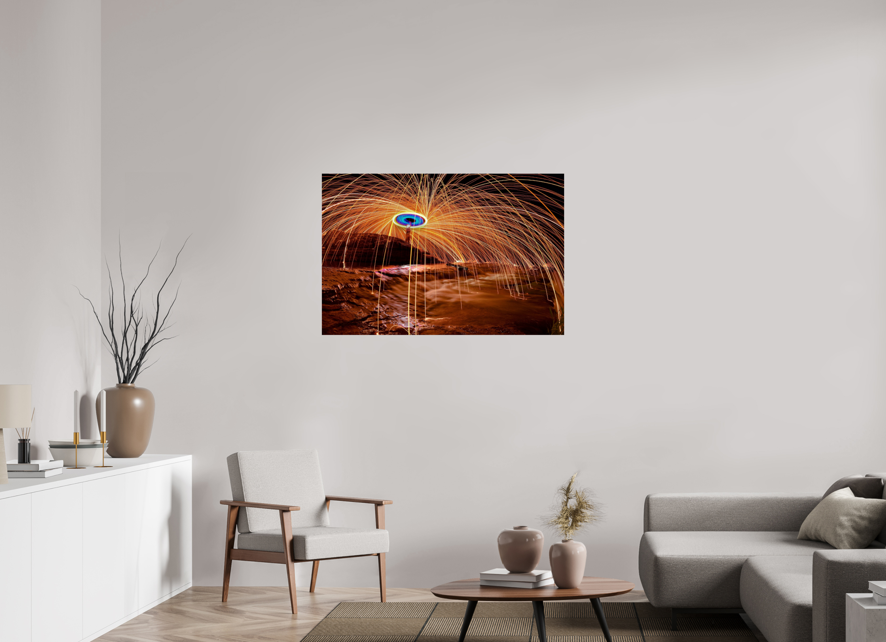 45 x 30″, Paper Only Steel Wool over Waterfall