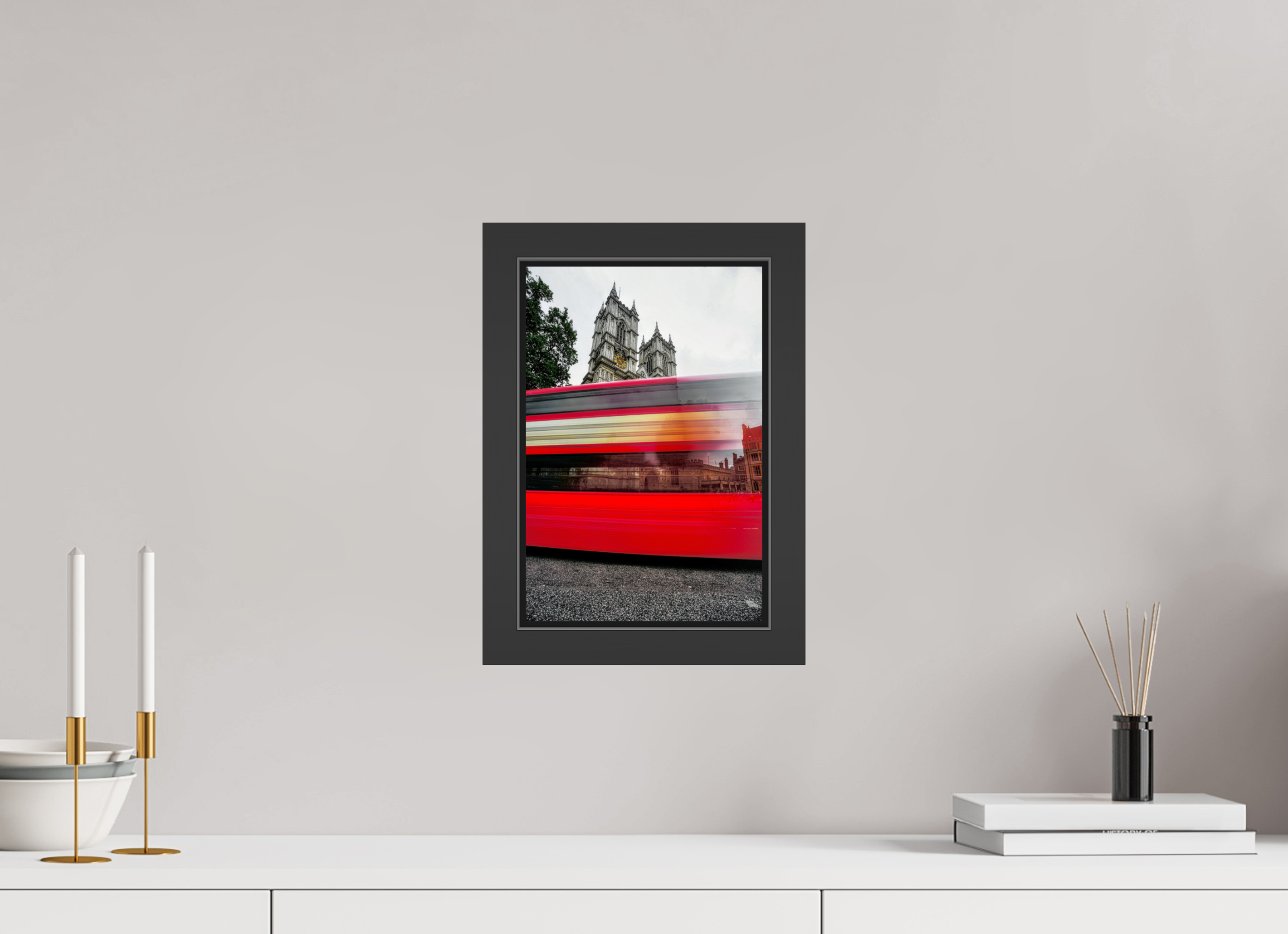 8 x 12″, Framed (Black) The Red Bus