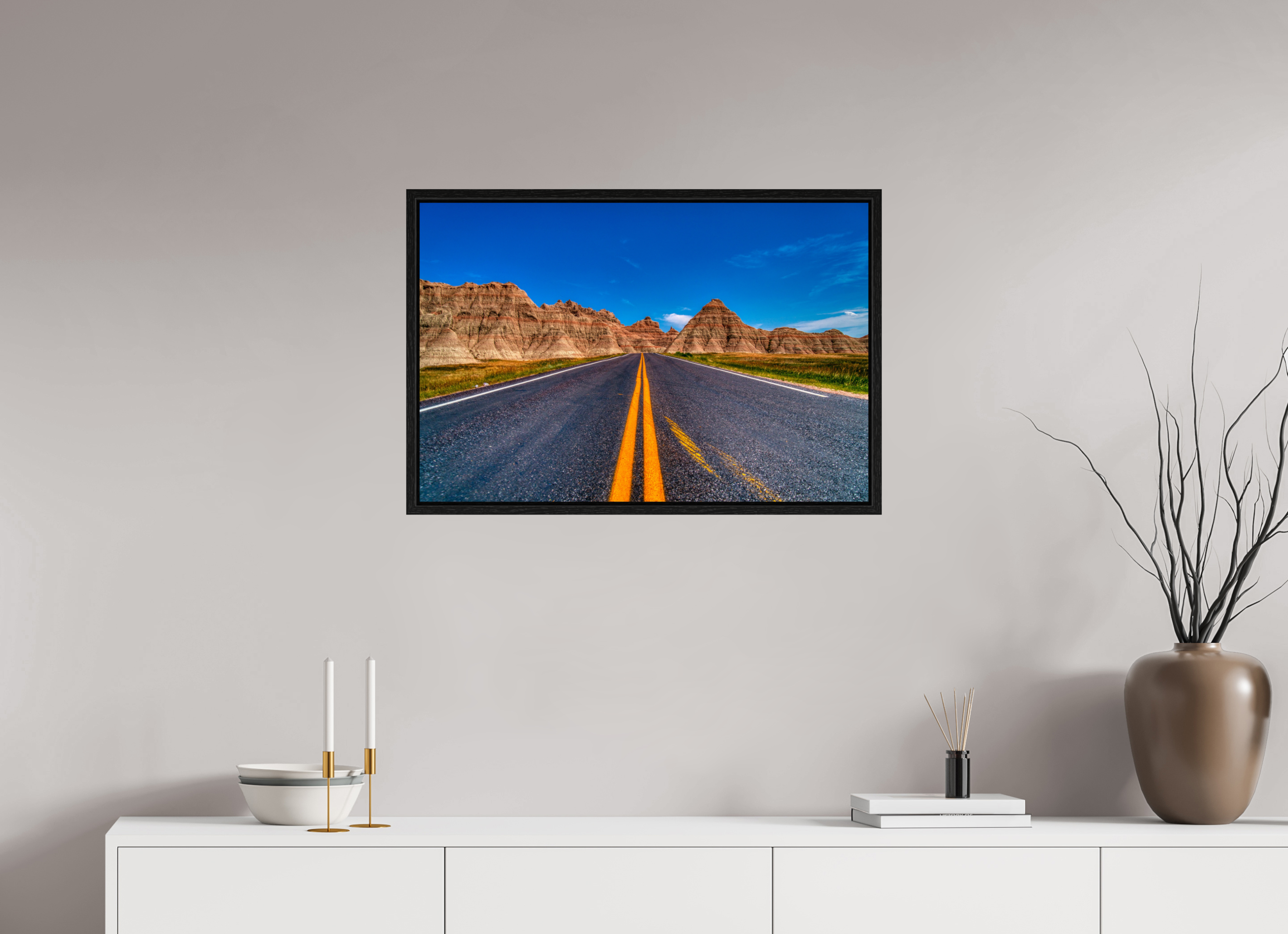 30 x 20″, Floater Frame A Drive Through Badlands