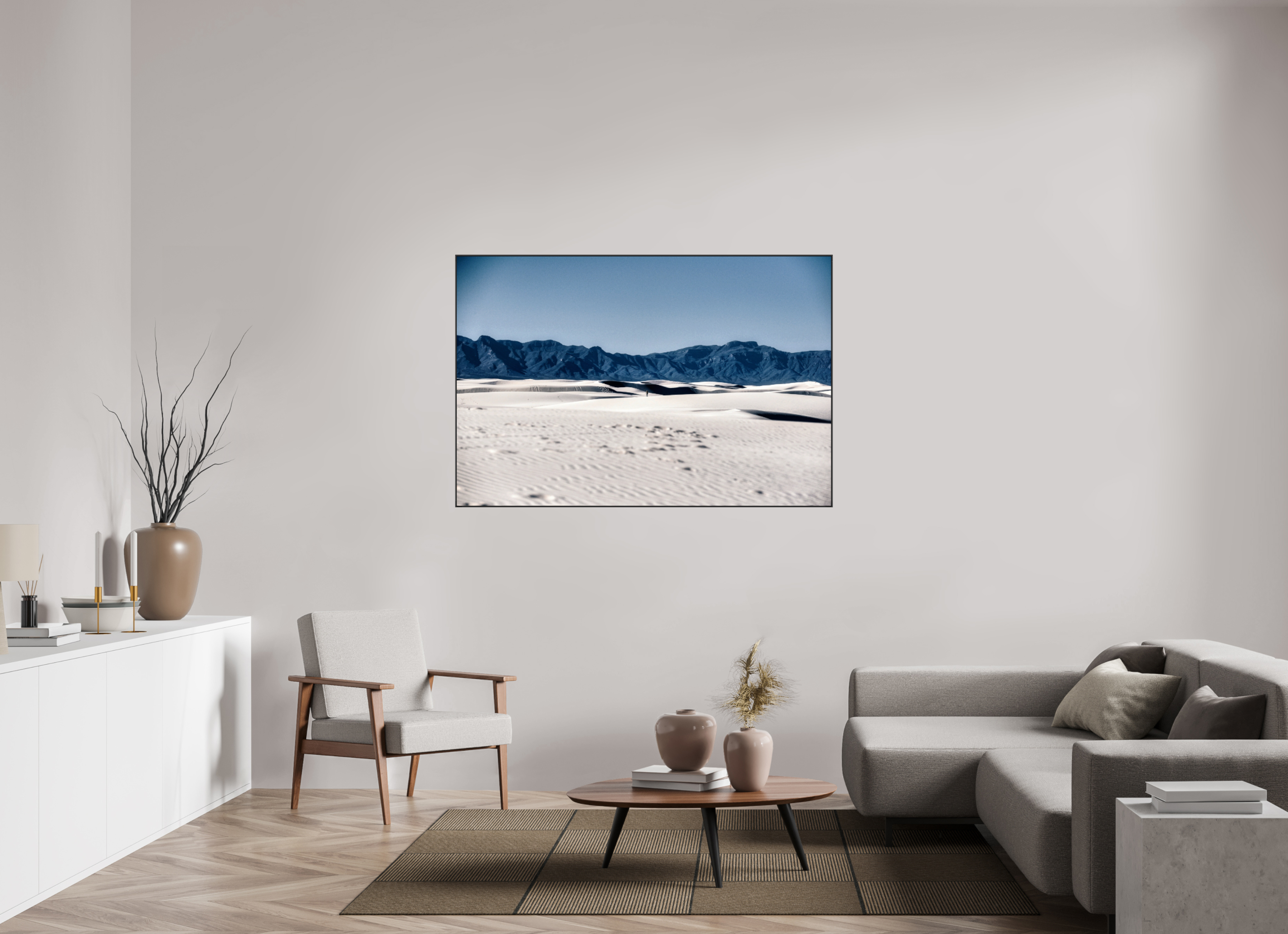 60 x 40″, Famed Aluminum (Black) Wandering White Sands
