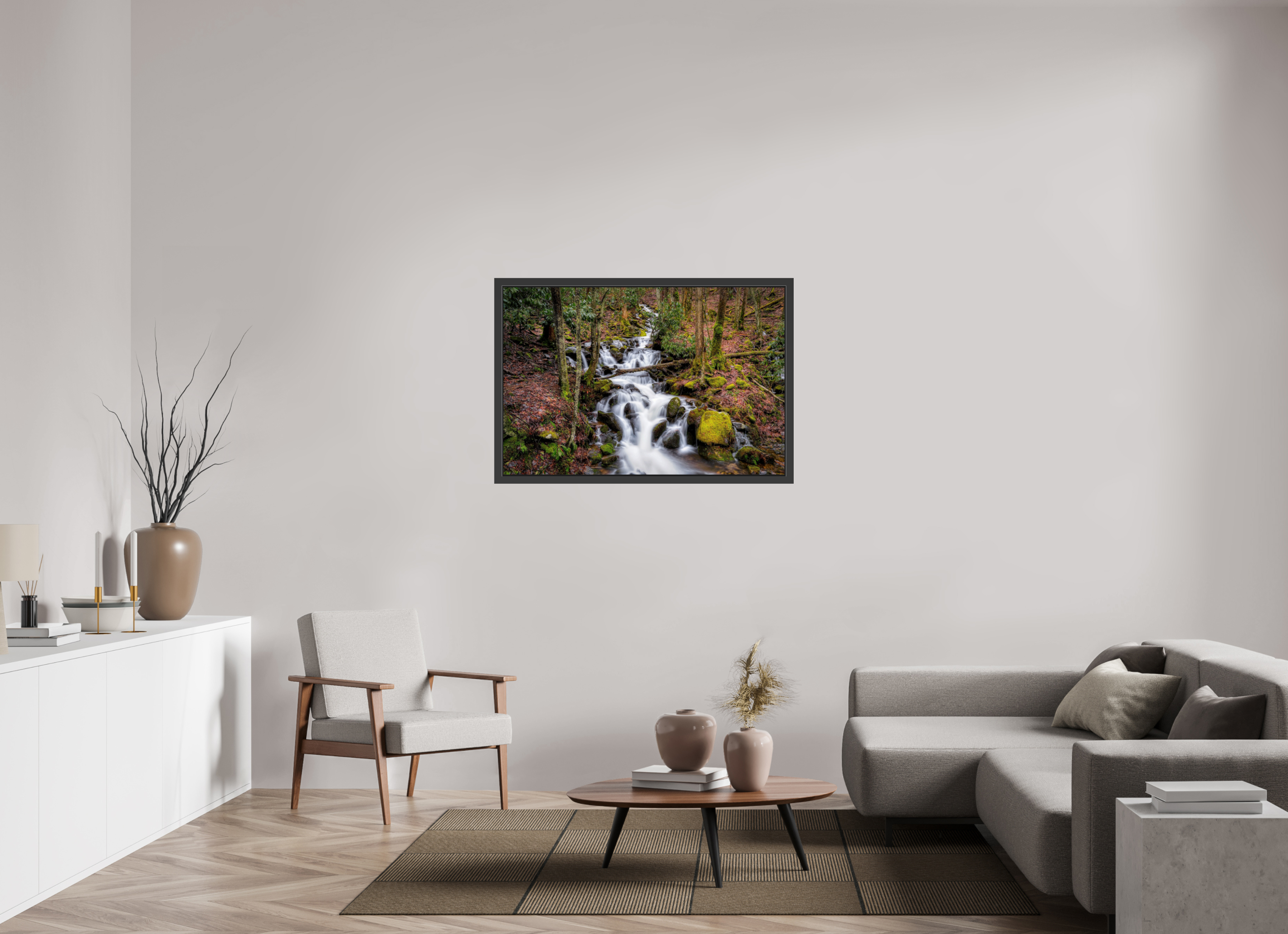 45 x 30″, Framed (Black) Waterfall in Smokey Mountain National Park