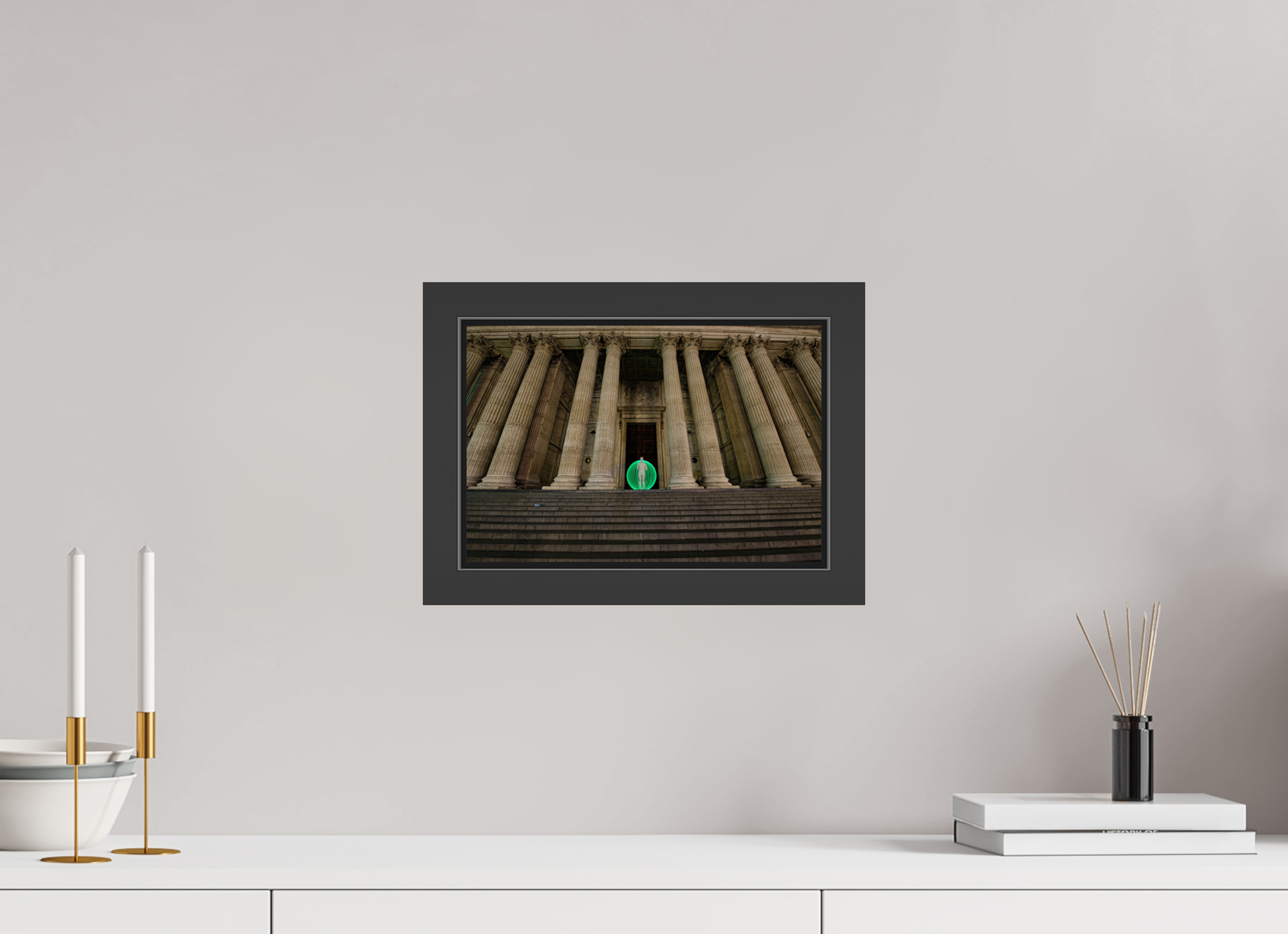12 x 8″, Framed (Black) Green Orb in London