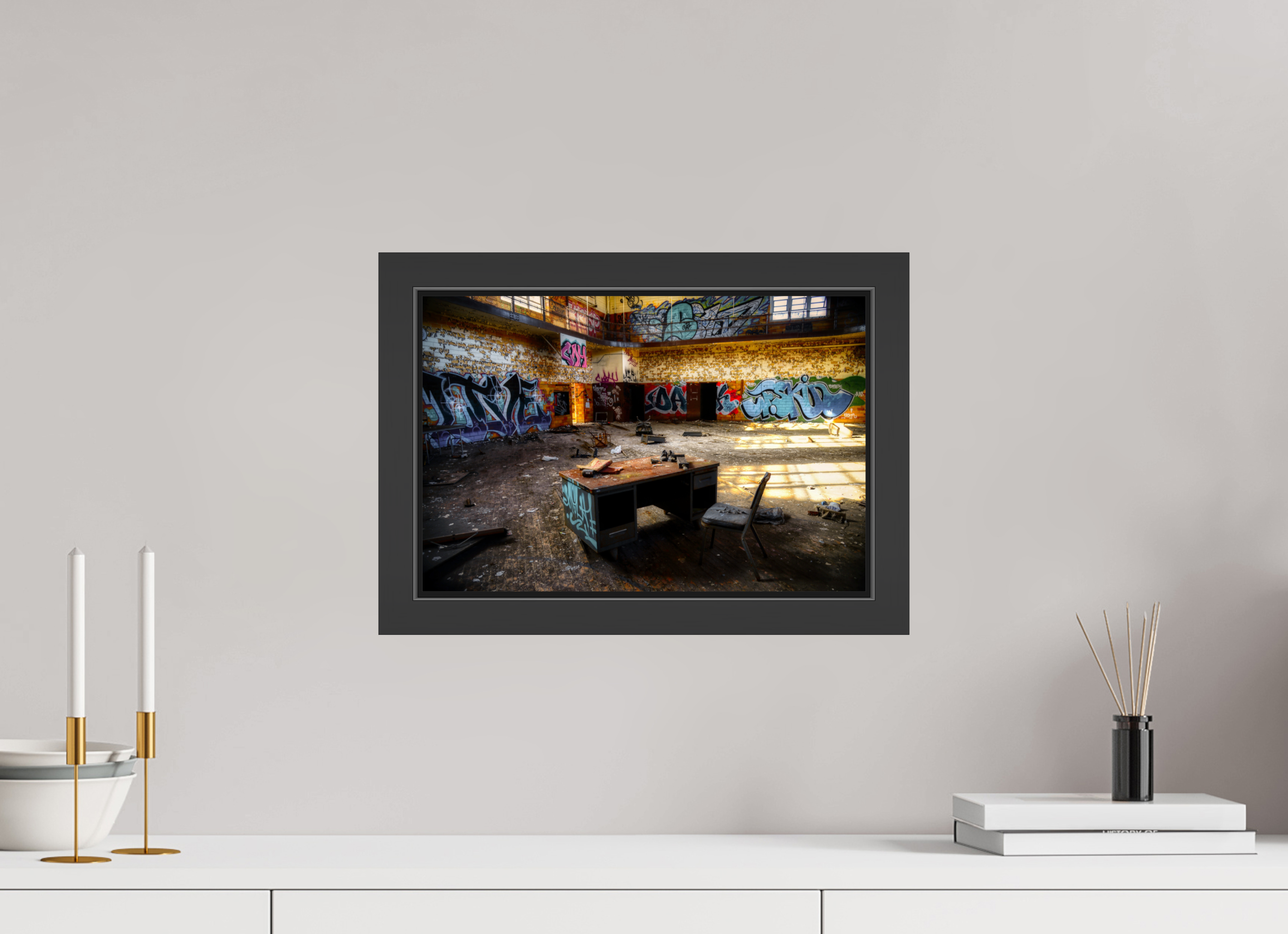 15 x 10″, Framed (Black) Gym at Abandoned High School