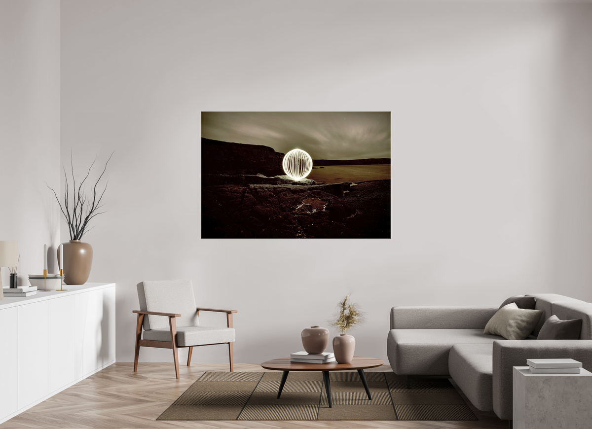 66 x 44″, Glossy Canvas B&W Orb on the beach in Wales