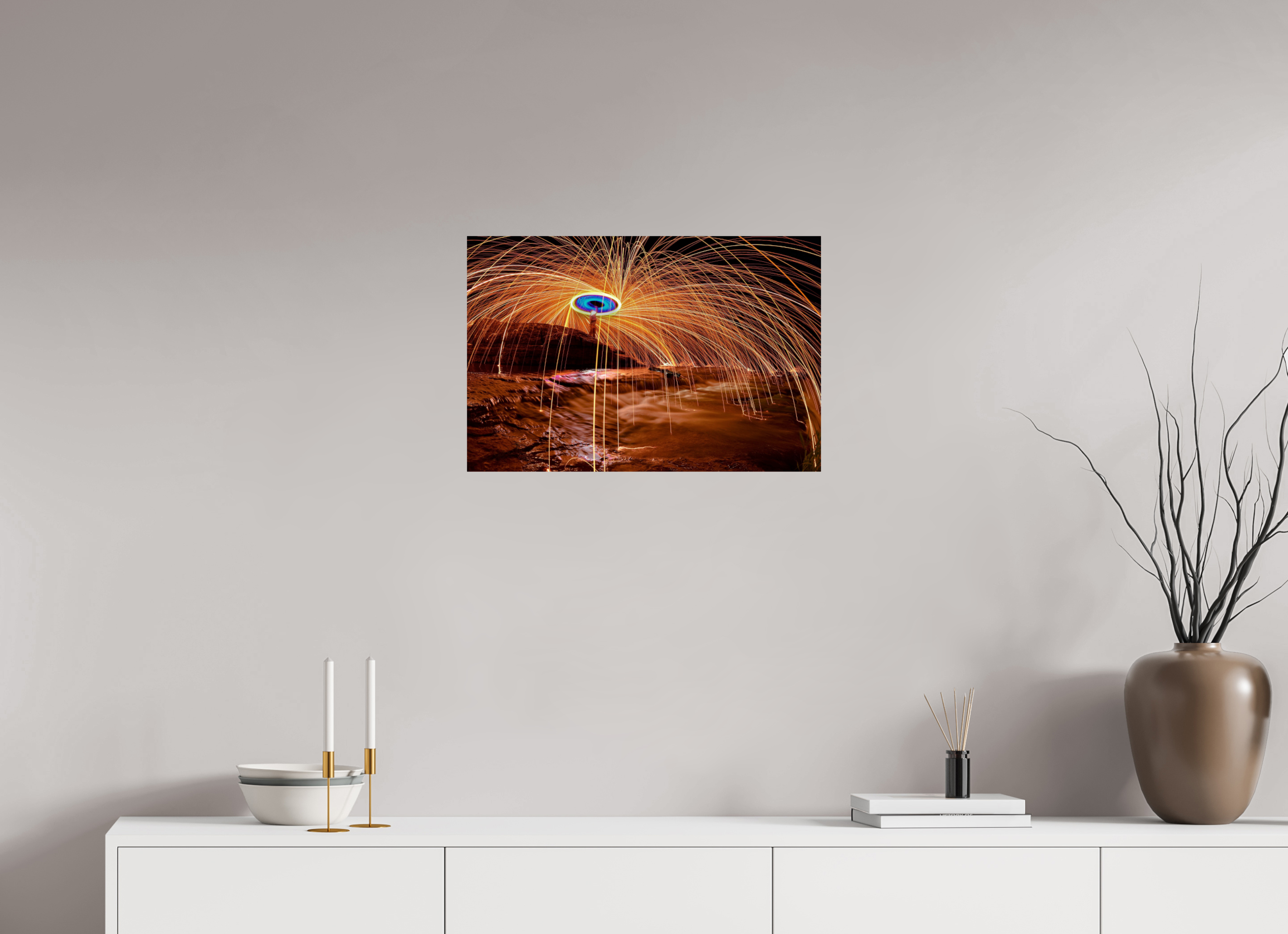 24 x 16″, Paper Only Steel Wool over Waterfall