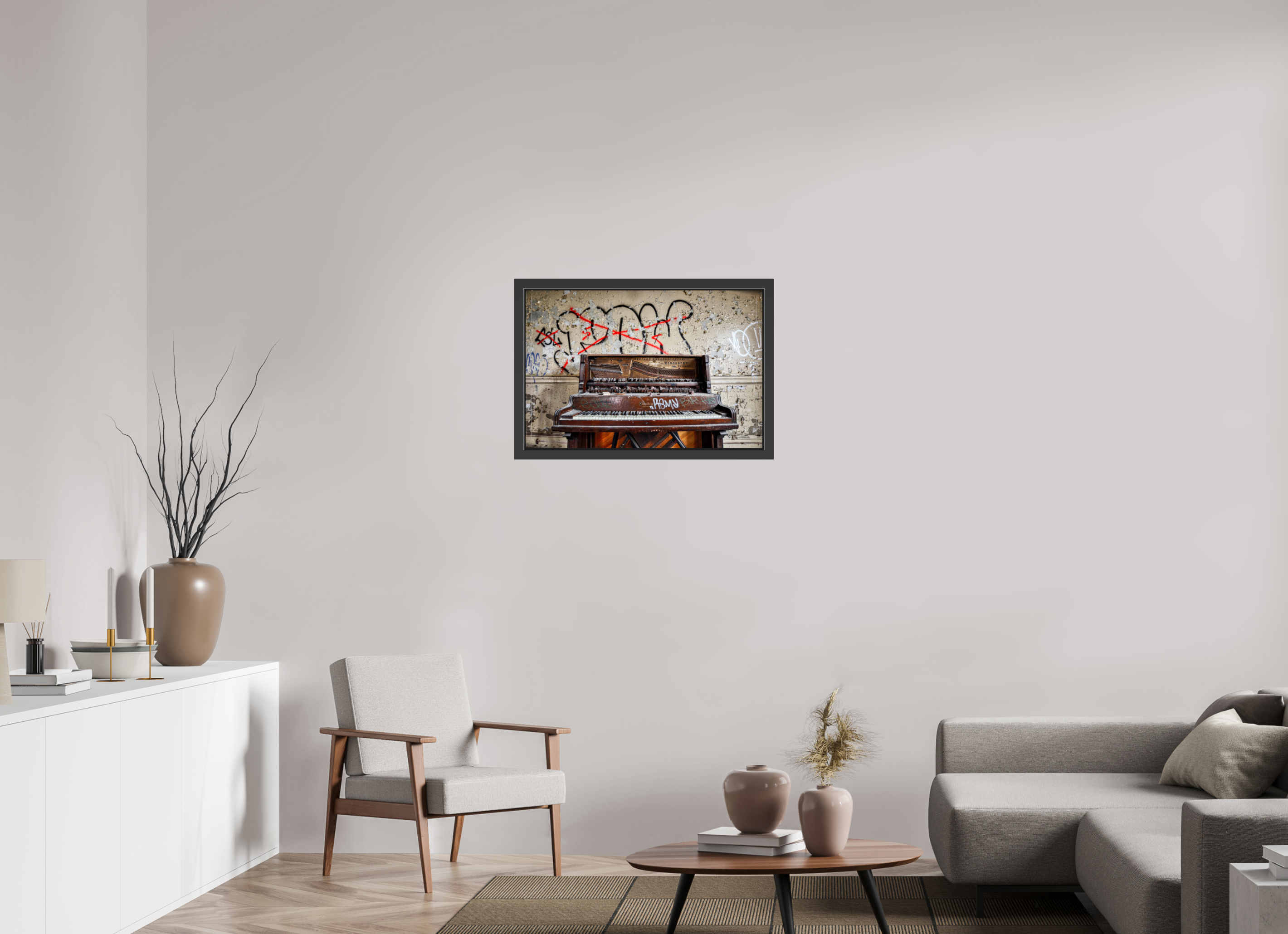 30 x 20″, Framed (Black) Abandoned Piano
