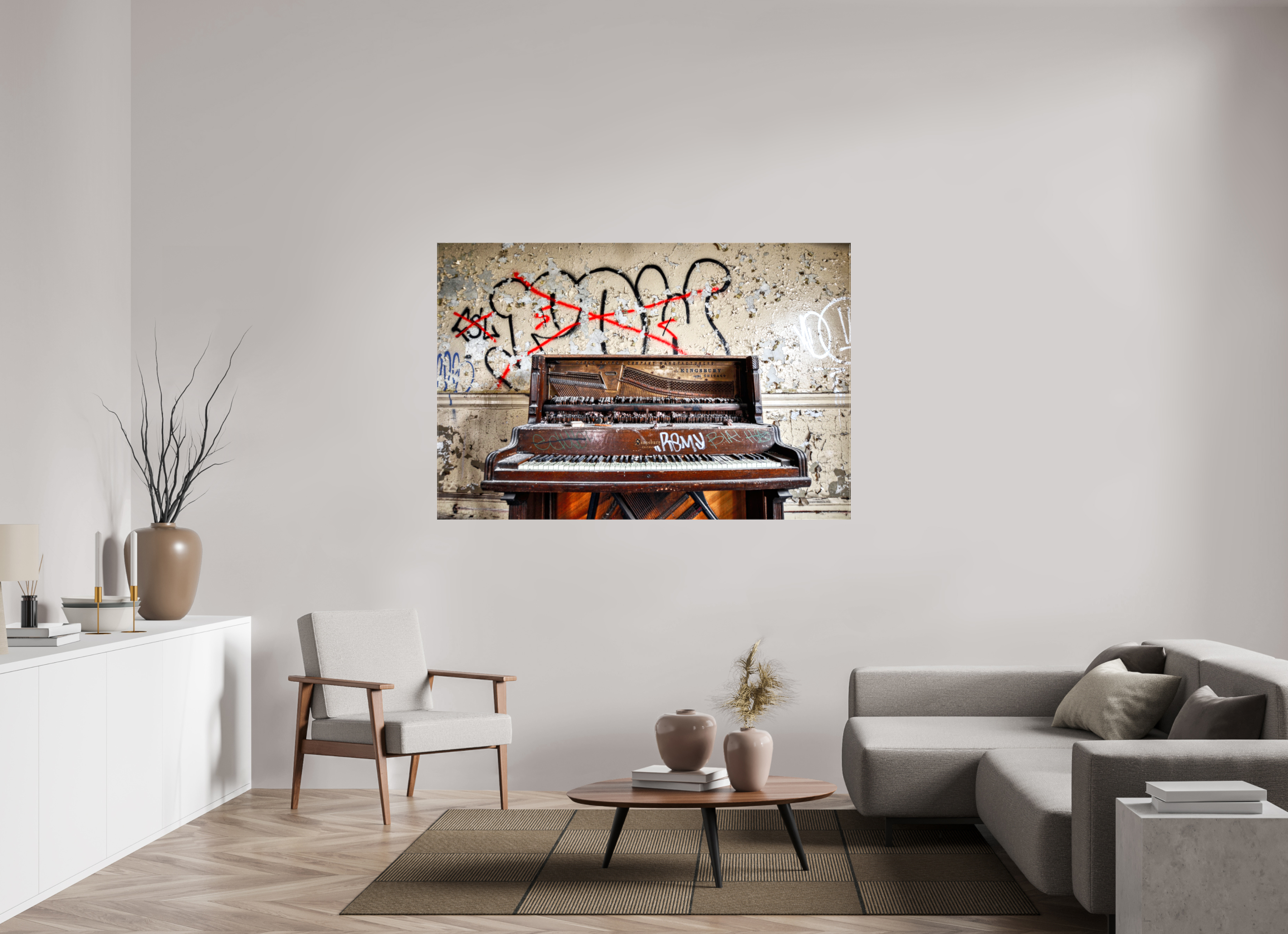 66 x 44″, Glossy Canvas Abandoned Piano