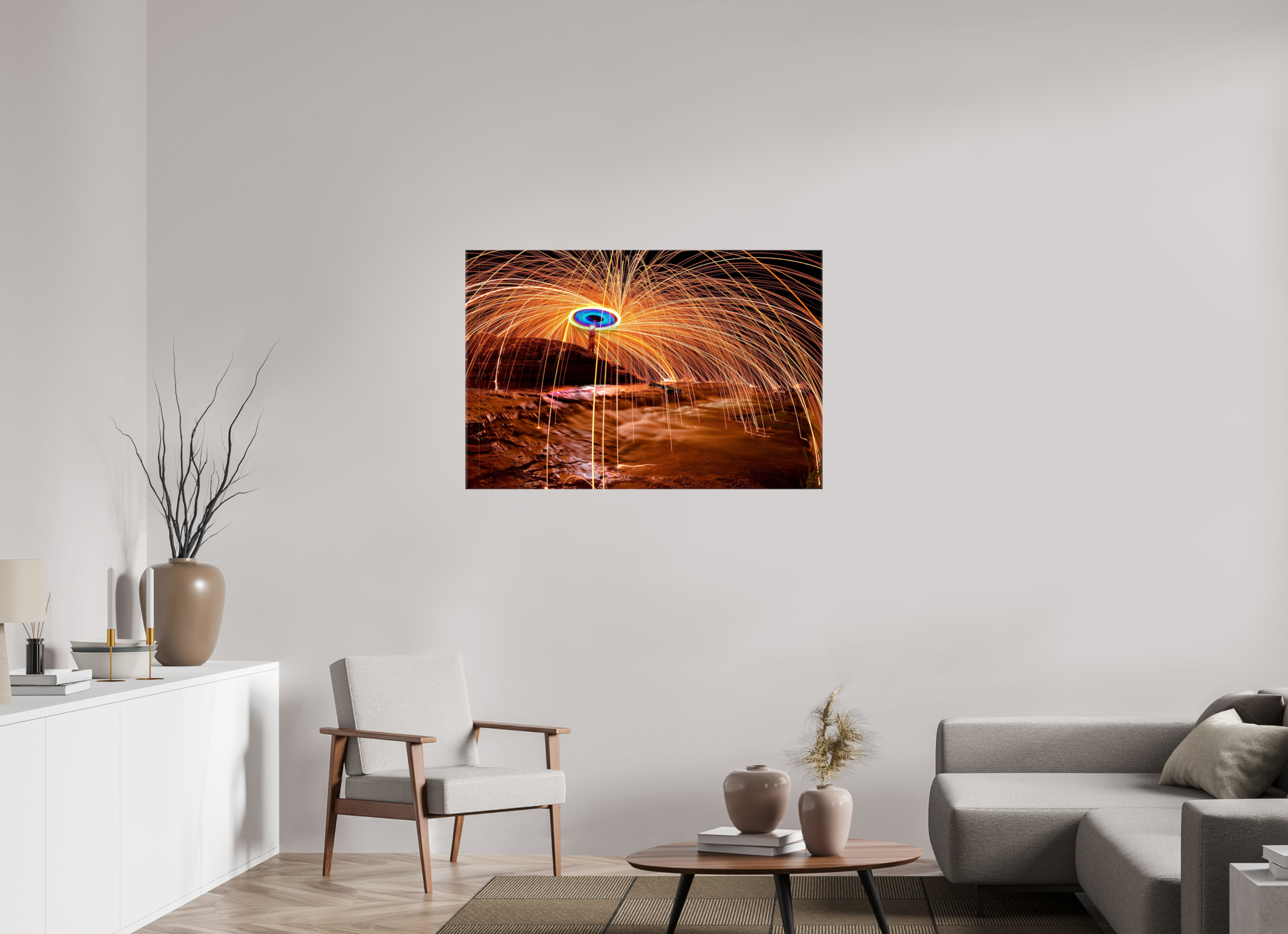45 x 30″, Glossy Canvas Steel Wool over Waterfall