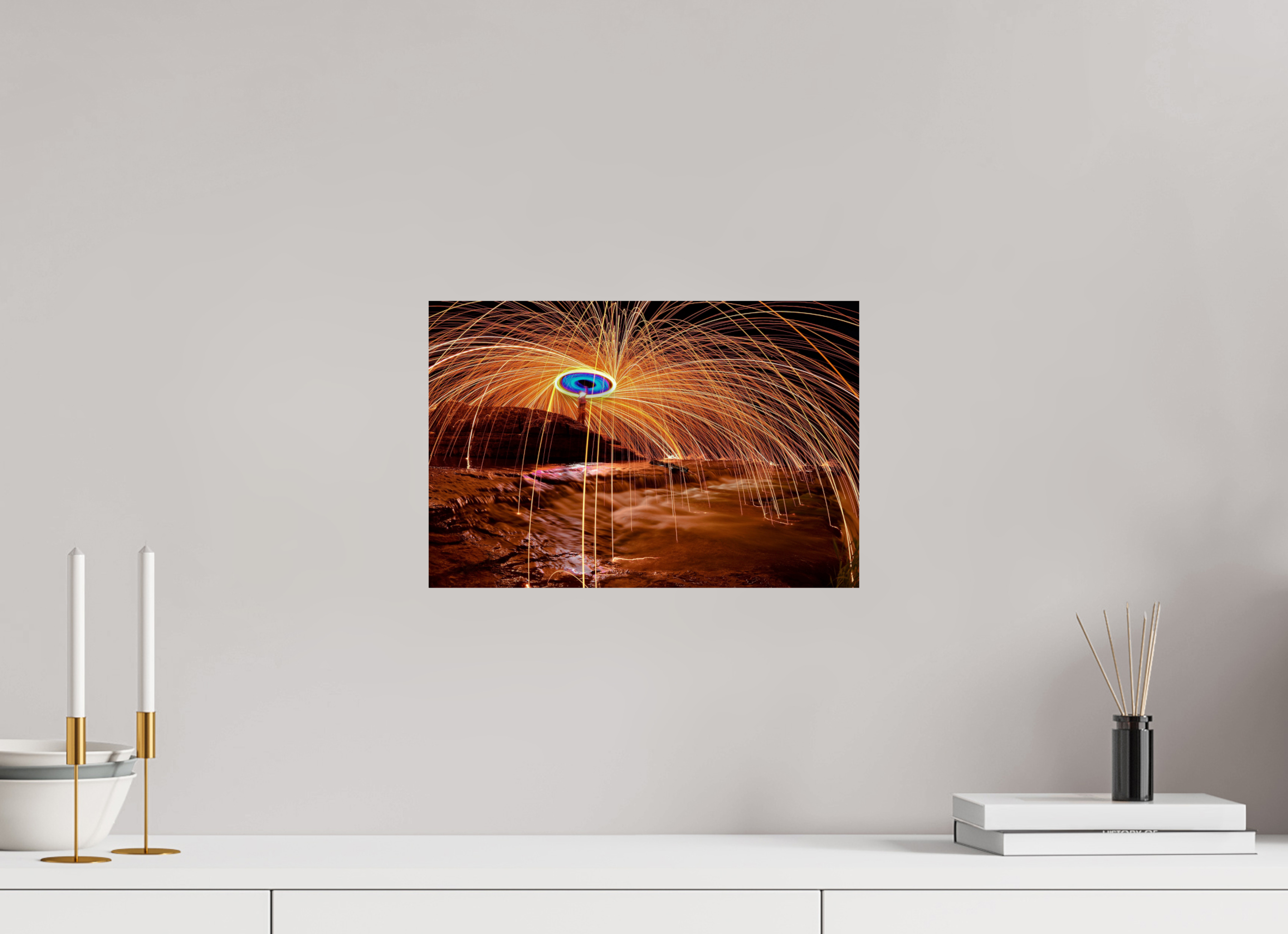 15 x 10″, Paper Only Steel Wool over Waterfall