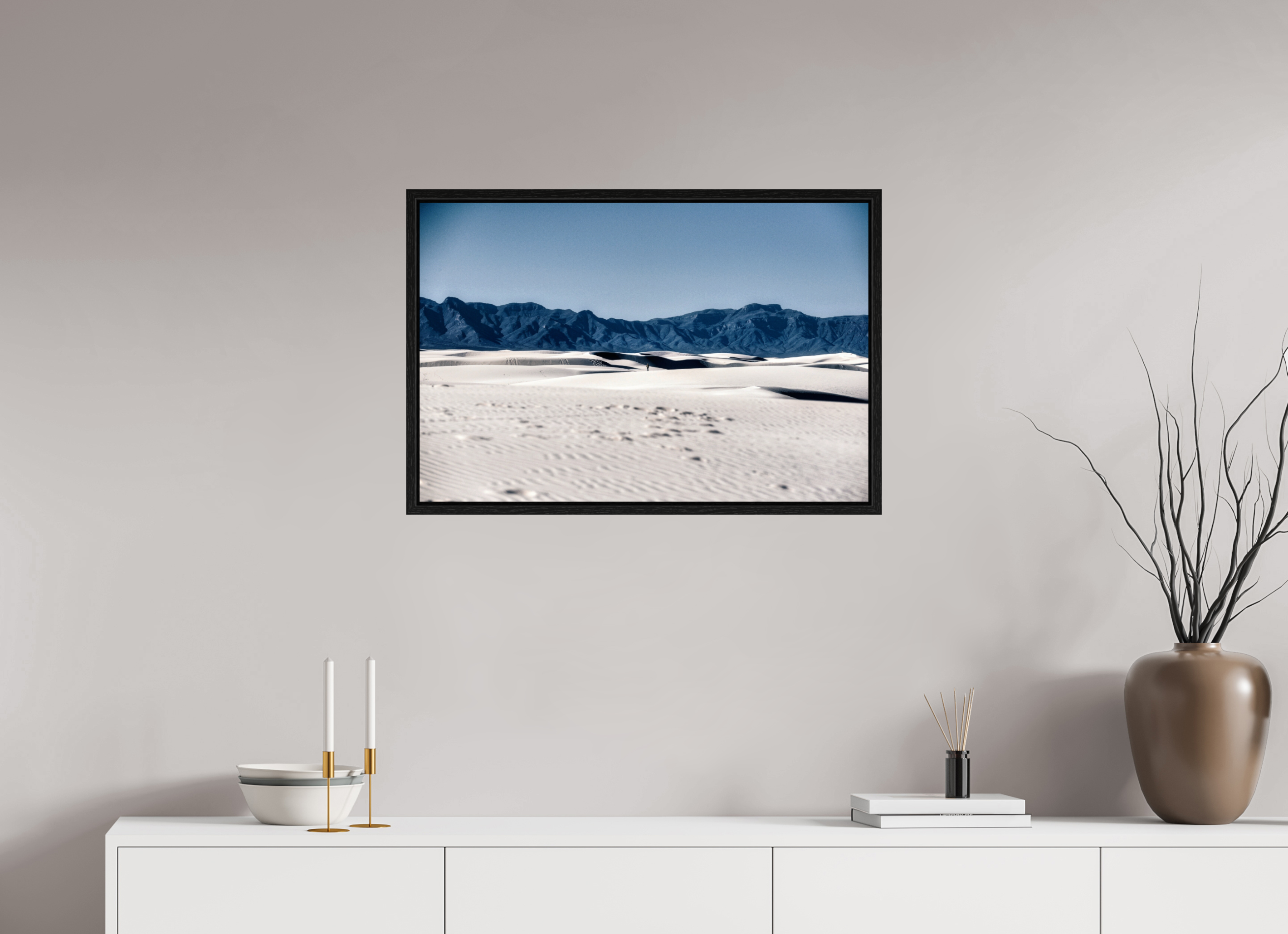 30 x 20″, Floater Frame Wandering White Sands