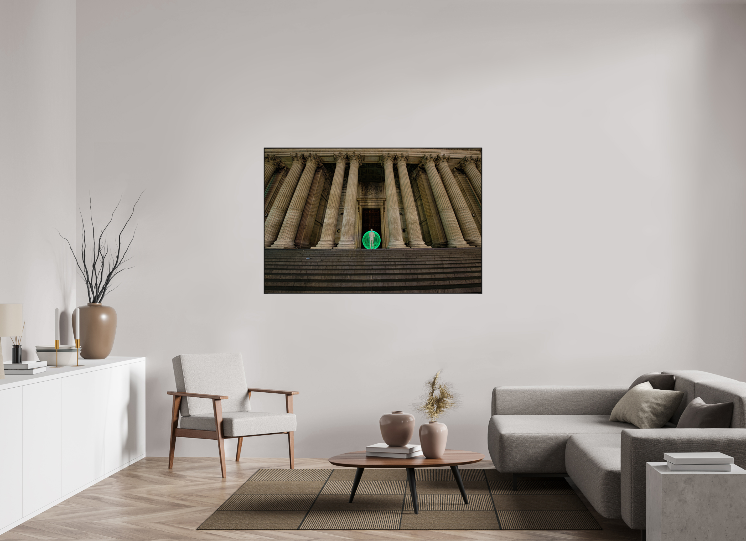 60 x 40″, Famed Aluminum (Black) Green Orb in London