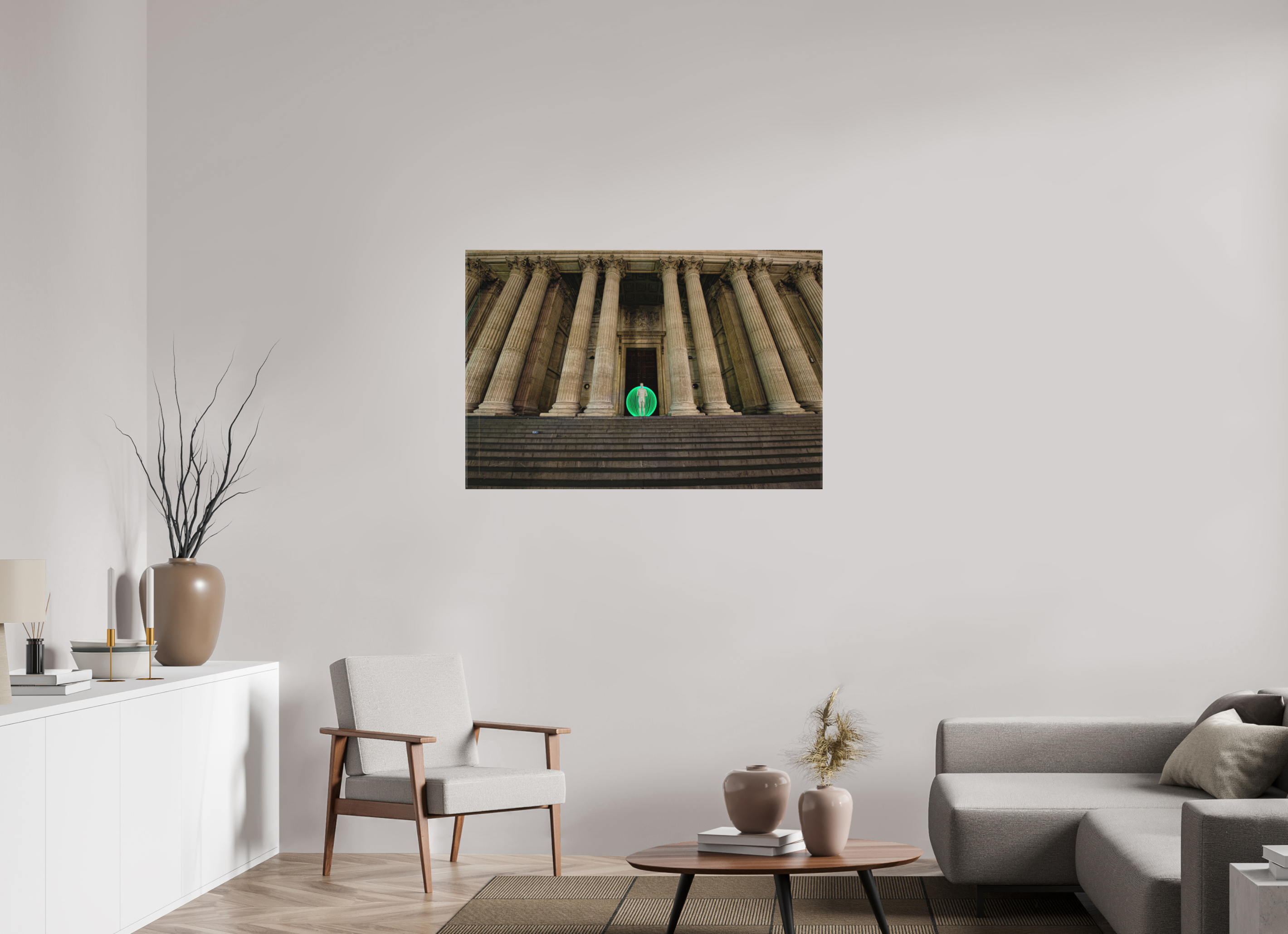 45 x 30″, Matte Canvas Green Orb in London