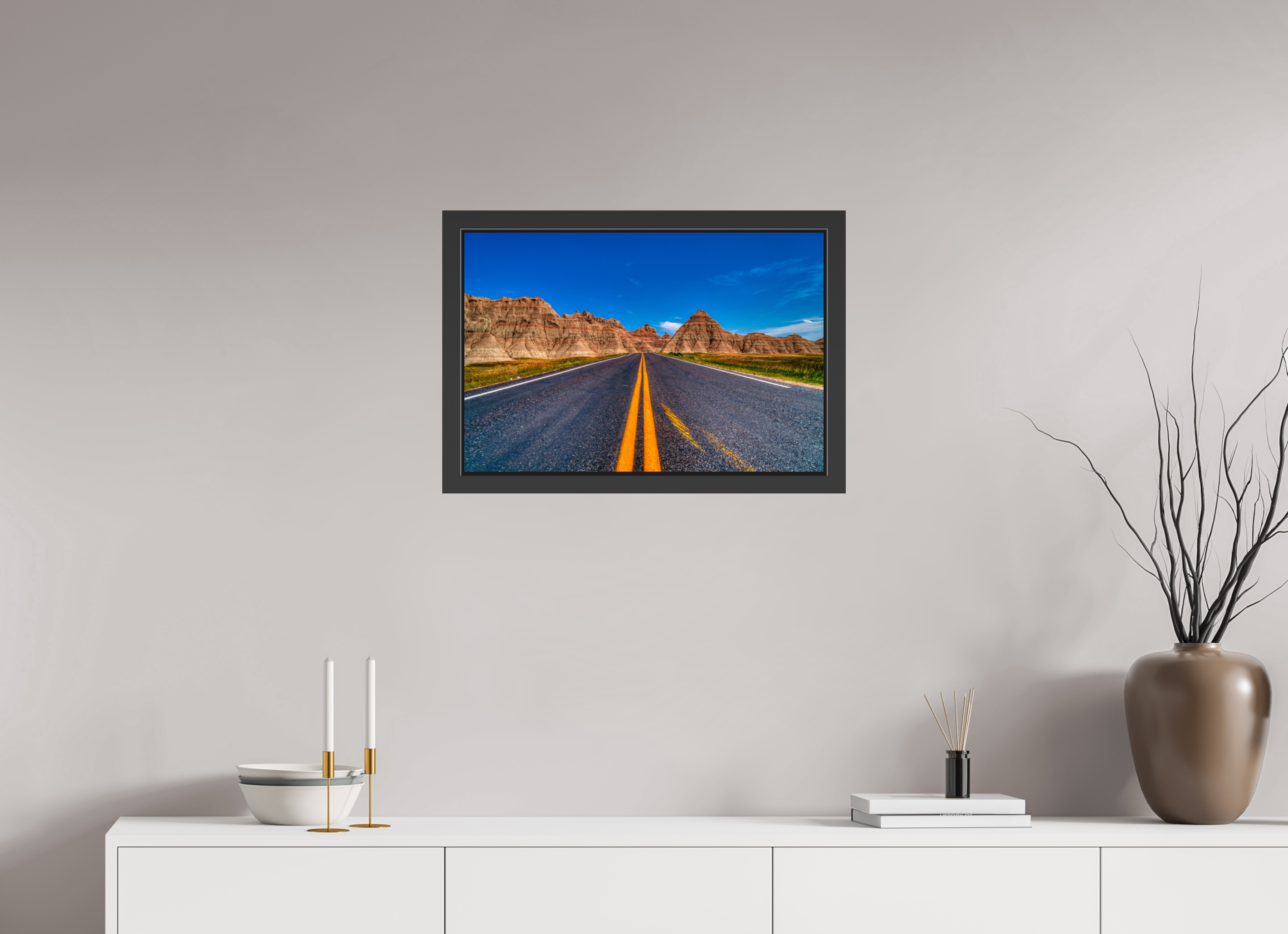 24 x 16″, Framed (Black) A Drive Through Badlands