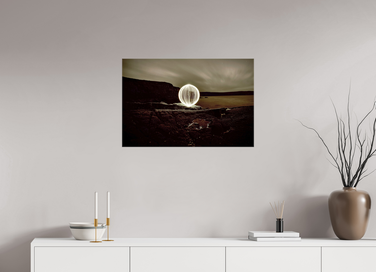 30 x 20″, Glossy Canvas B&W Orb on the beach in Wales