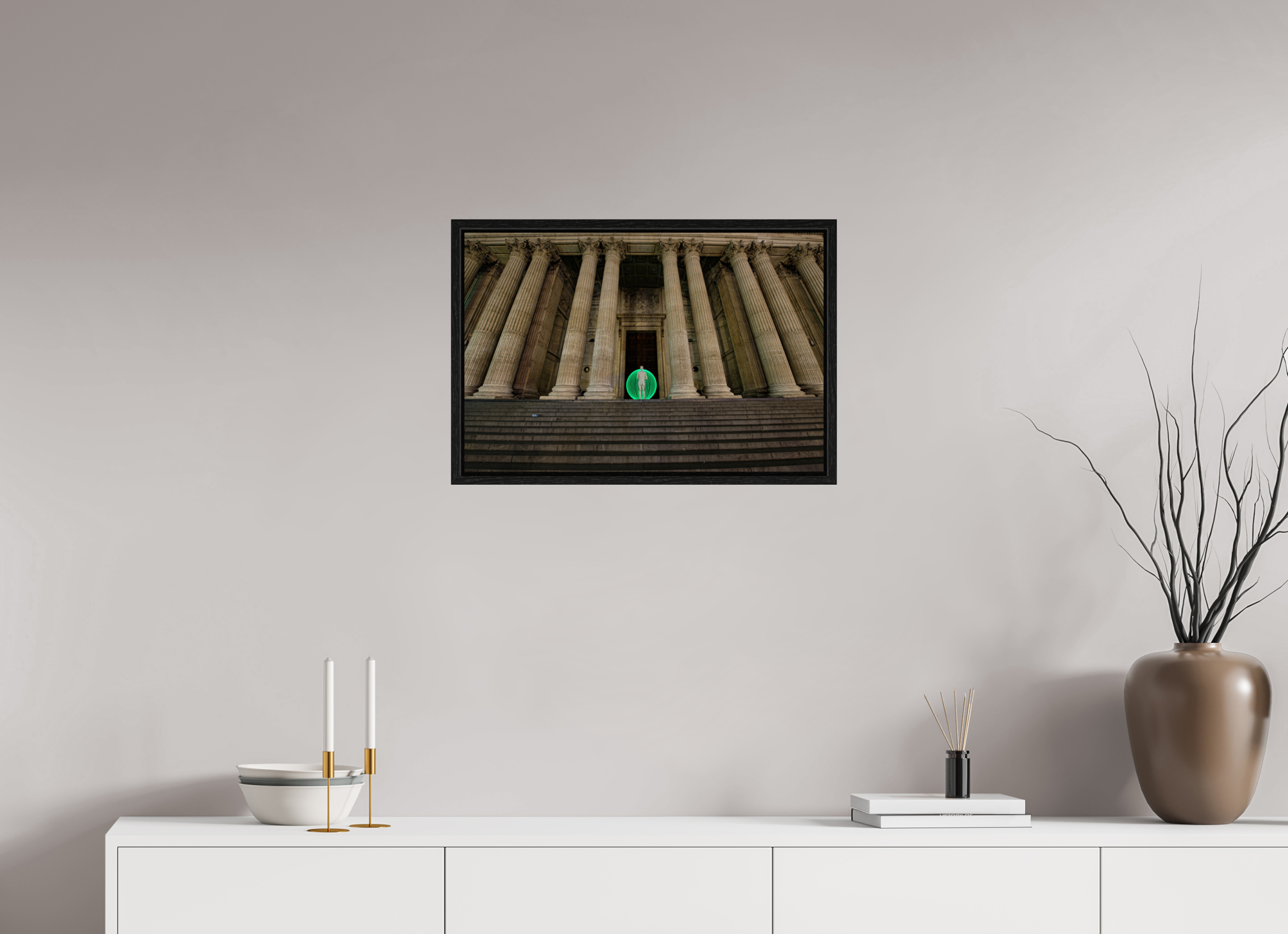 24 x 16″, Floater Frame Green Orb in London