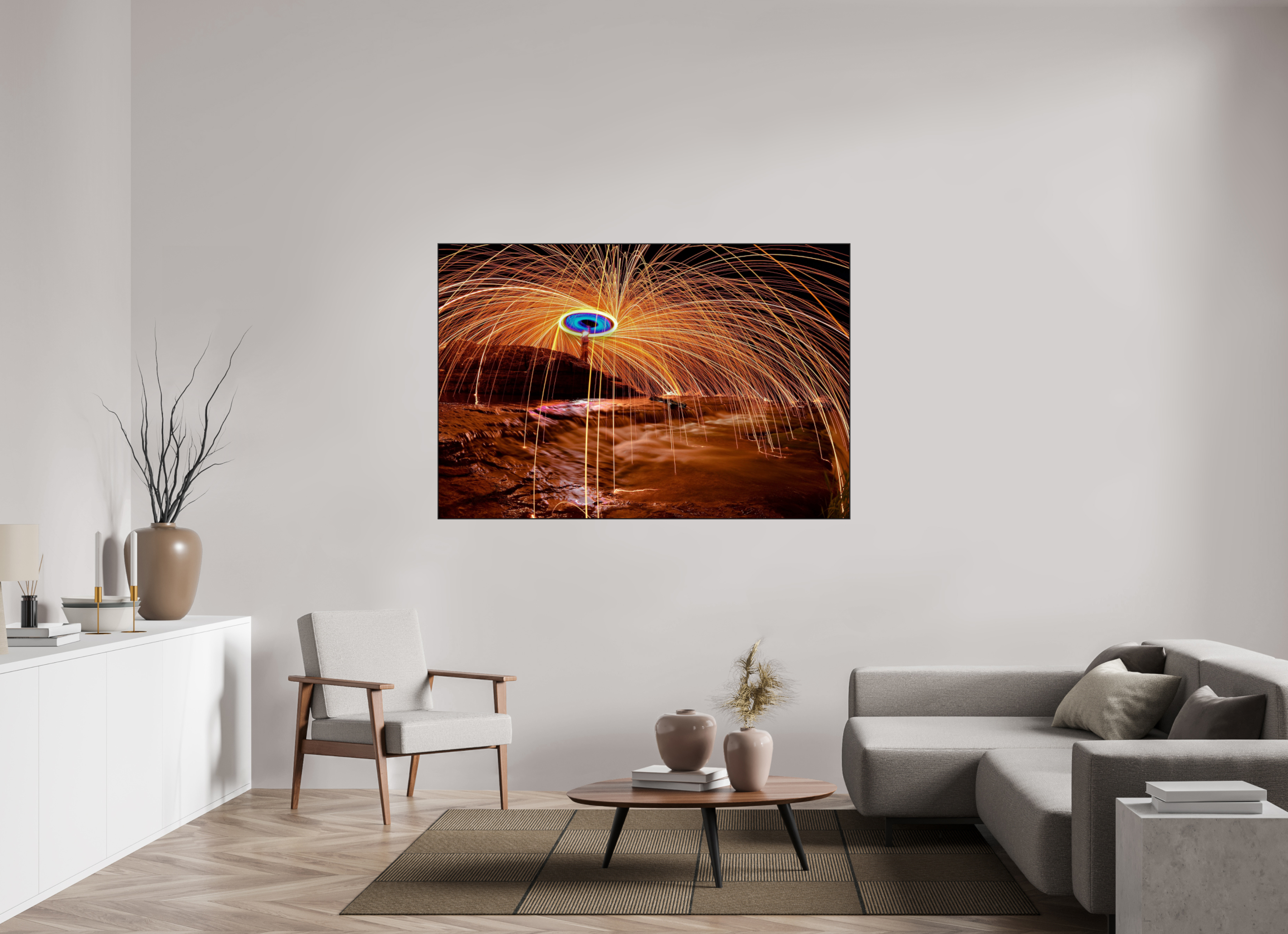 66 x 44″, Photo Print Aluminum (Black) Steel Wool over Waterfall