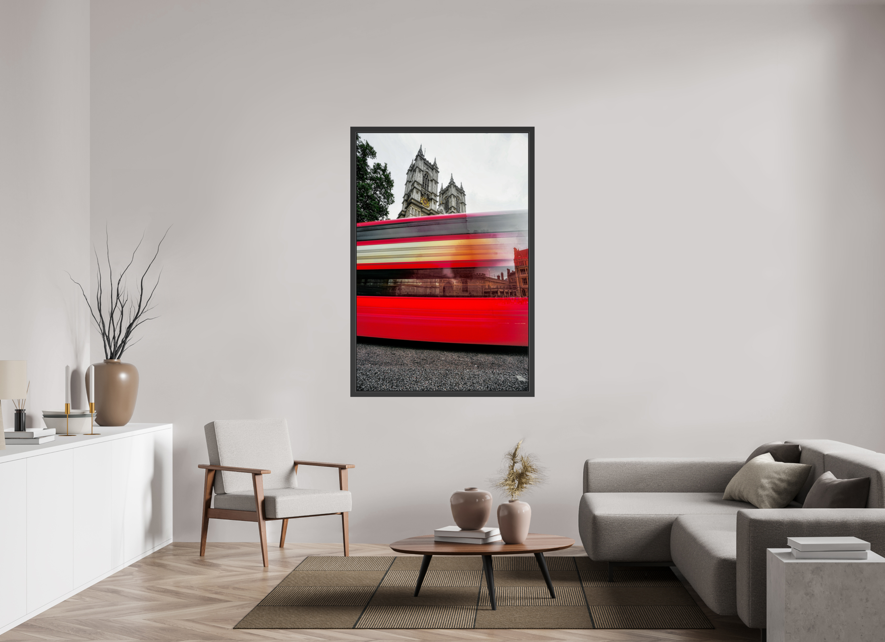 40 x 60″, Framed (Black) The Red Bus