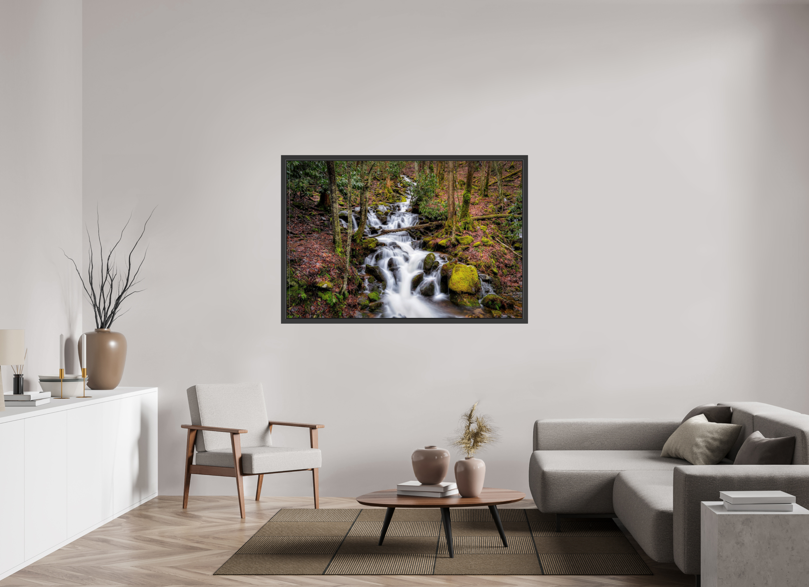 60 x 40″, Framed (Black) Waterfall in Smokey Mountain National Park