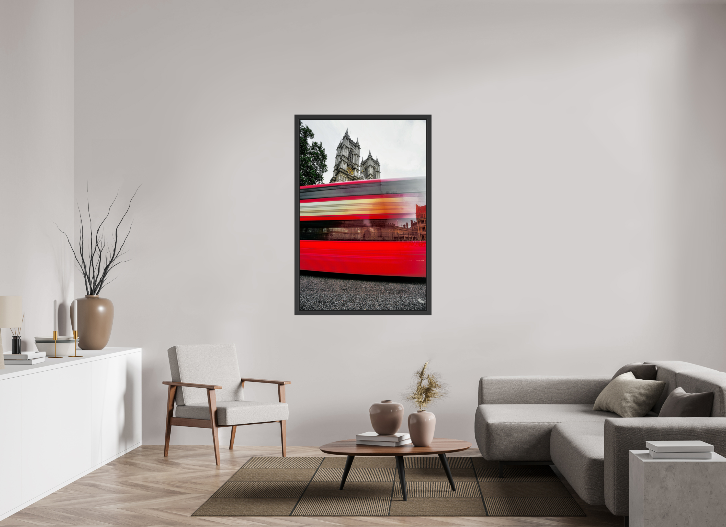 36 x 54″, Framed (Black) The Red Bus