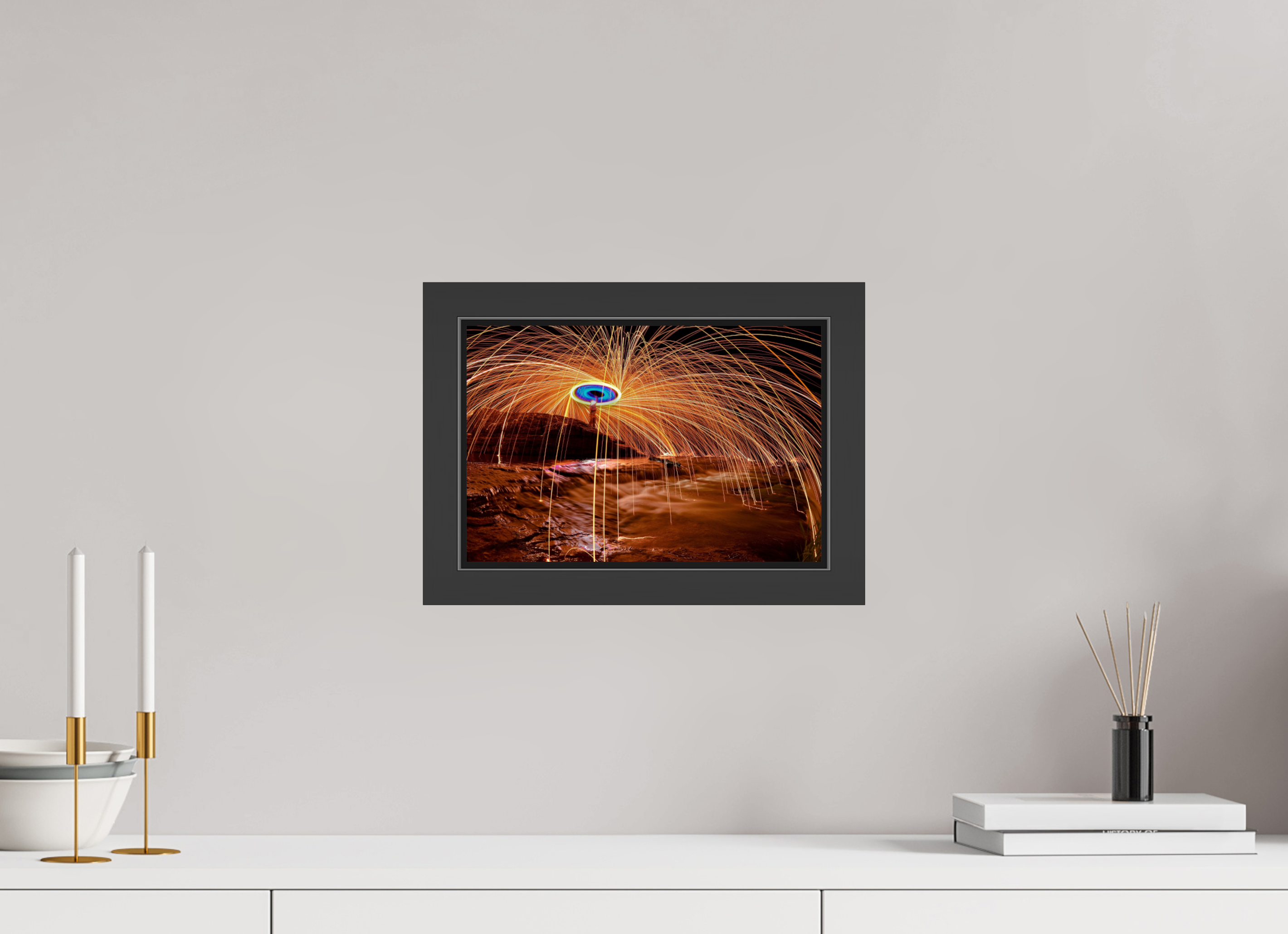 12 x 8″, Framed (Black) Steel Wool over Waterfall