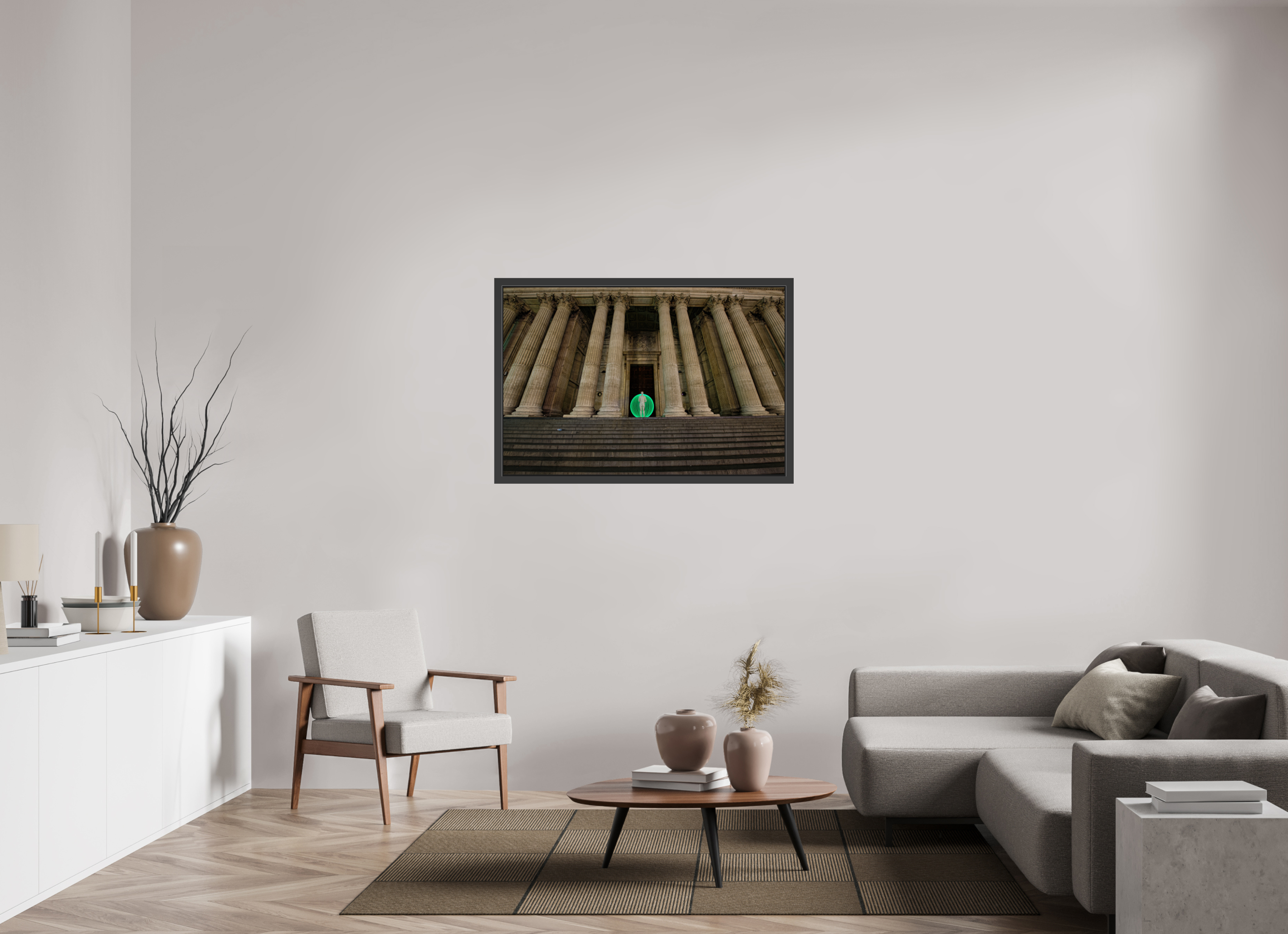 45 x 30″, Framed (Black) Green Orb in London
