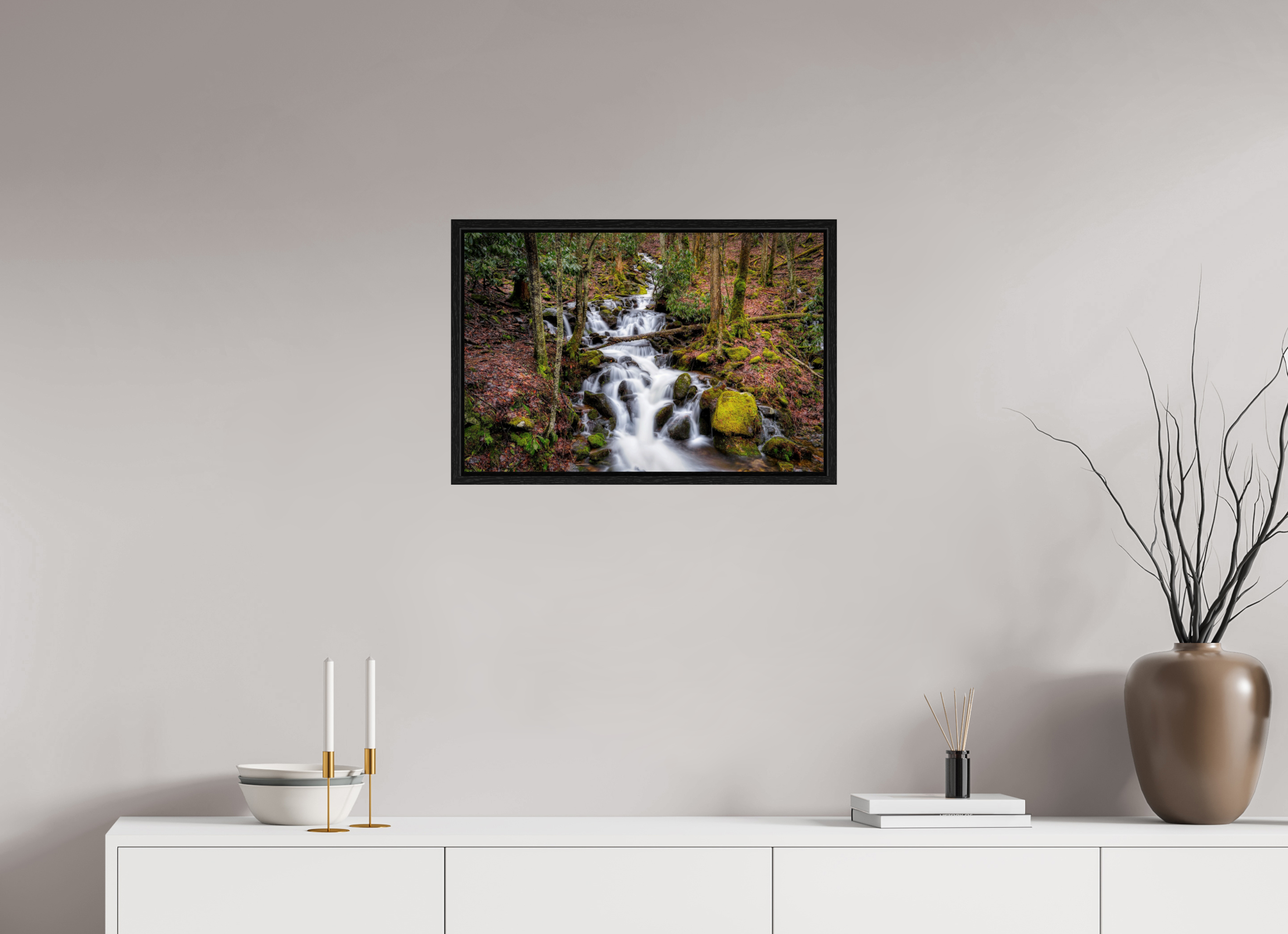 24 x 16″, Floater Frame Waterfall in Smokey Mountain National Park