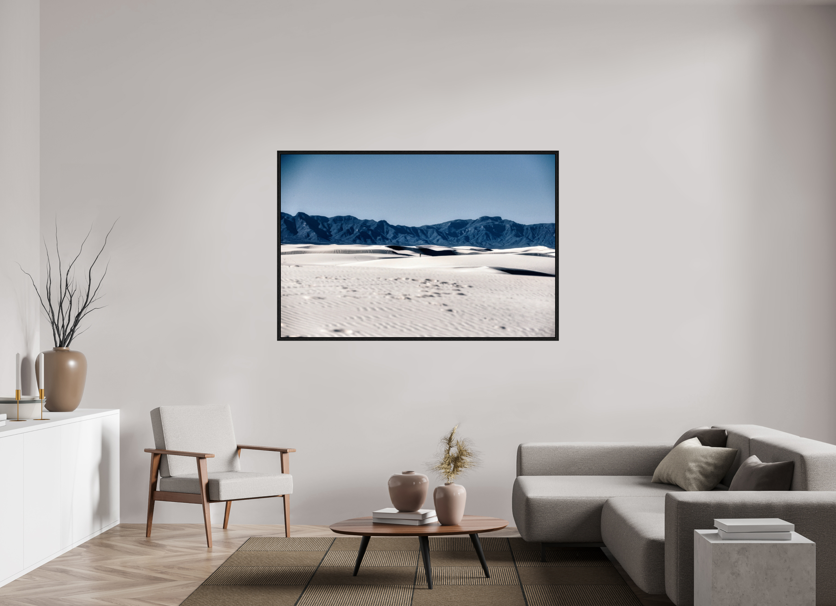 66 x 44″, Floater Frame Wandering White Sands