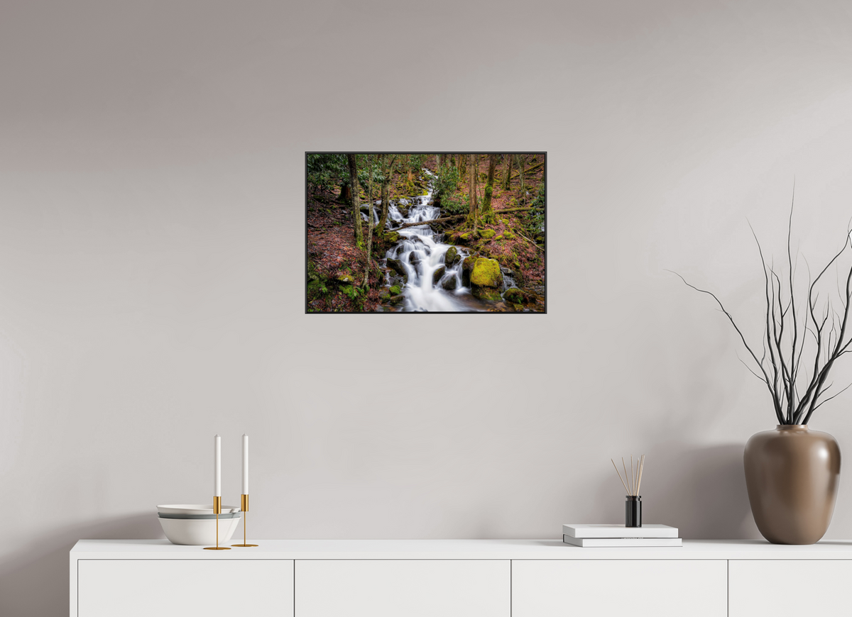 24 x 16″, Famed Aluminum (Black) Waterfall in Smokey Mountain National Park
