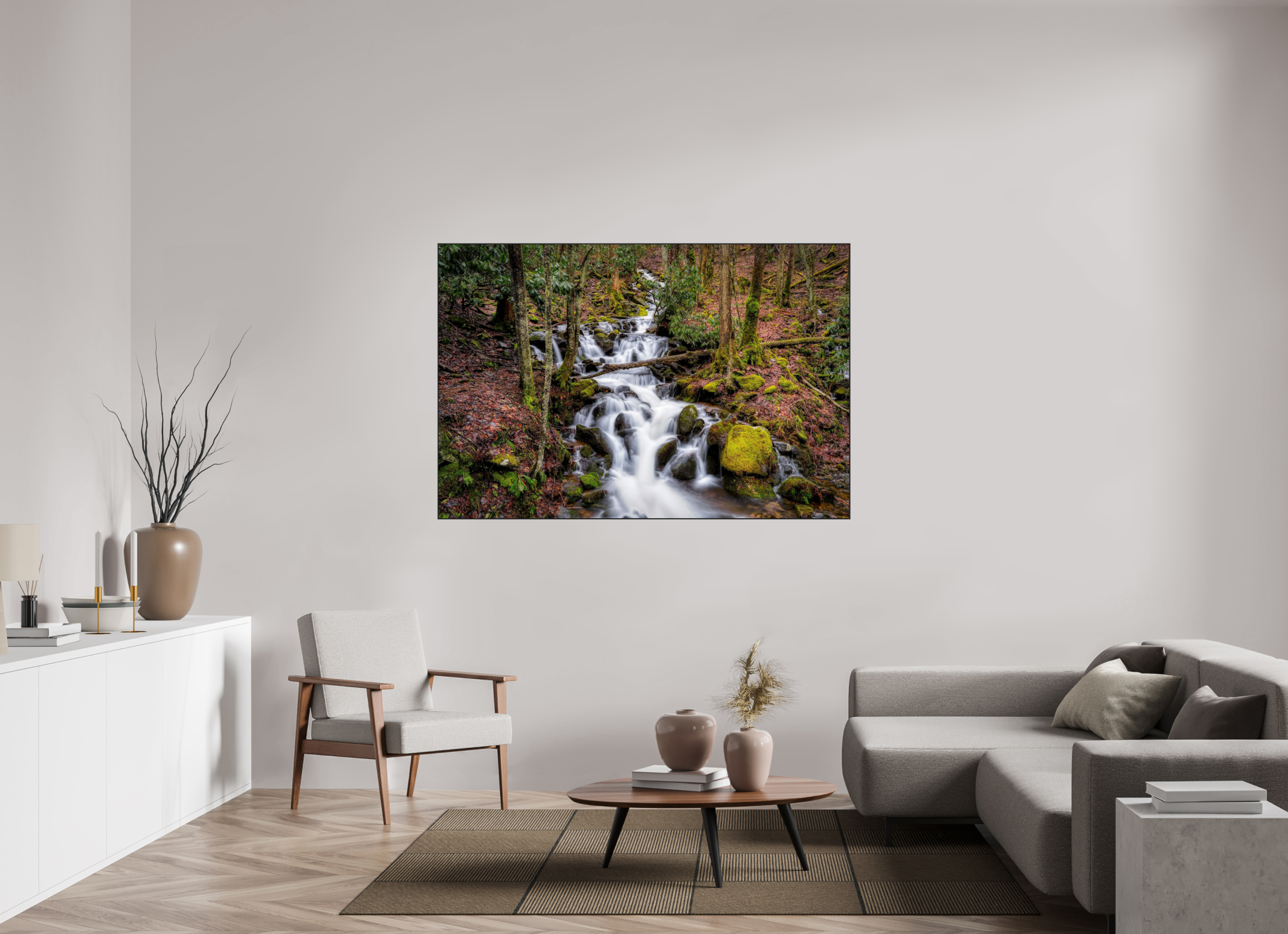 66 x 44″, Photo Print Aluminum (Black) Waterfall in Smokey Mountain National Park