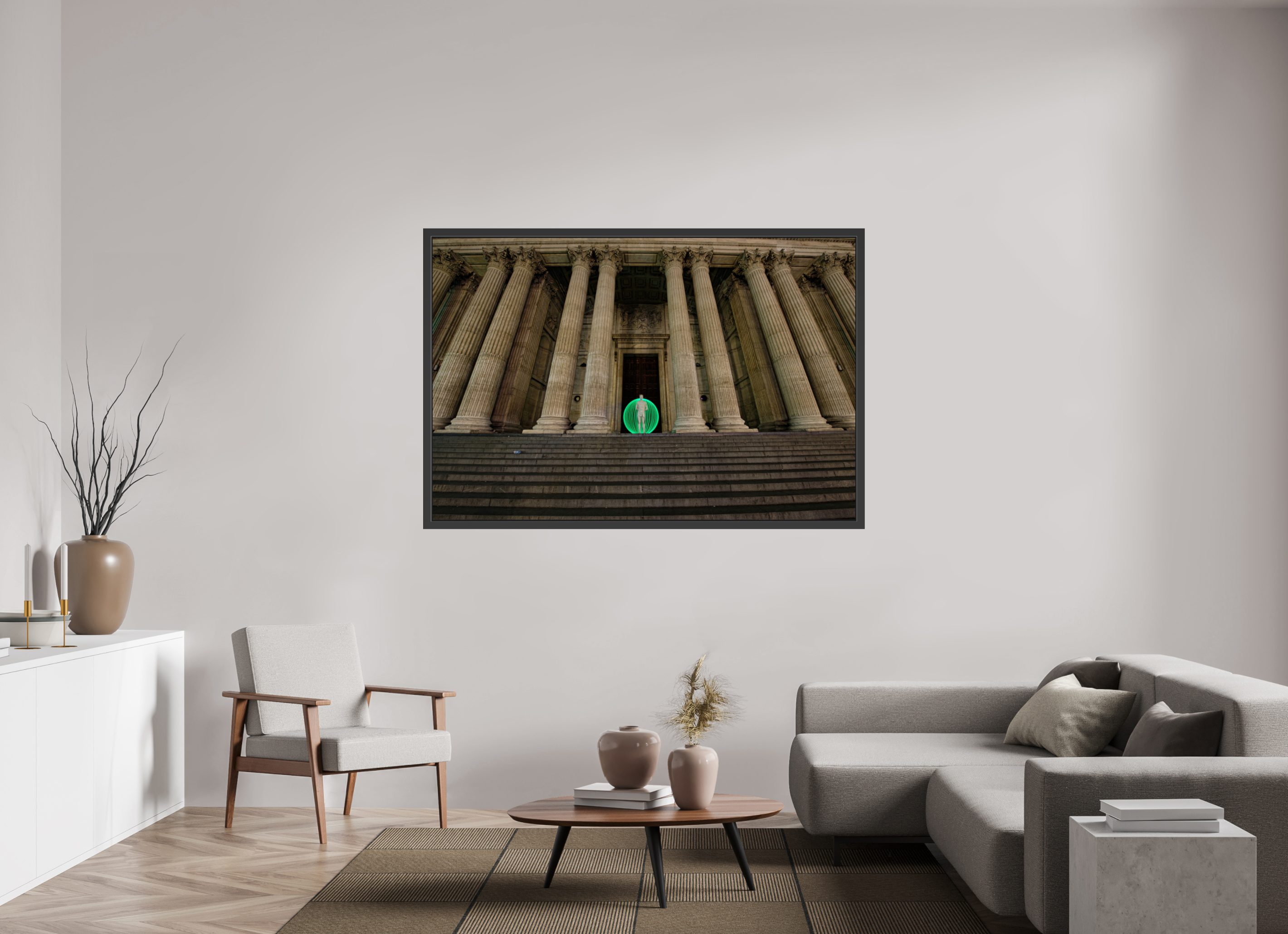 66 x 44″, Framed (Black) Green Orb in London