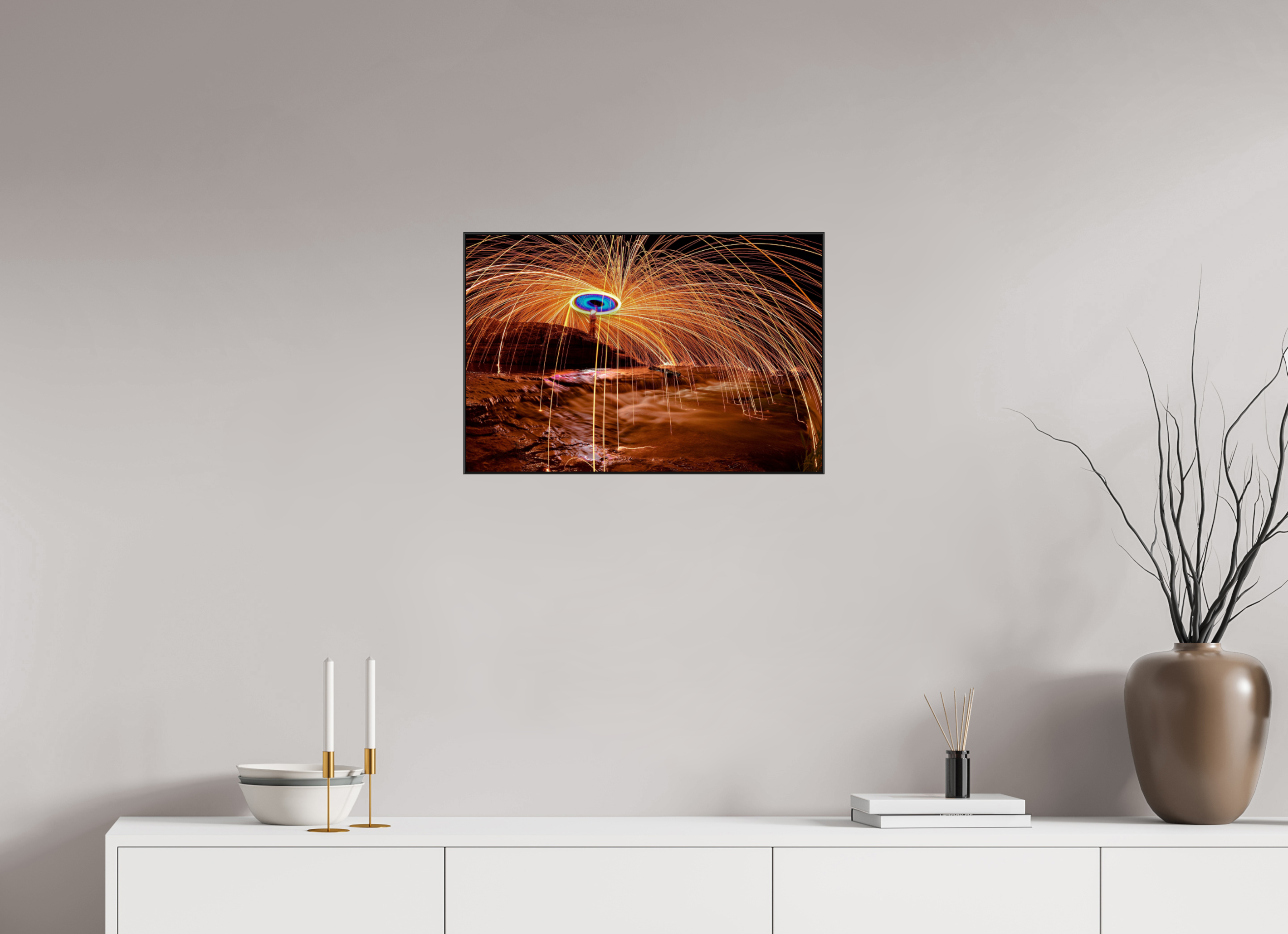 24 x 16″, Photo Print Aluminum (Black) Steel Wool over Waterfall