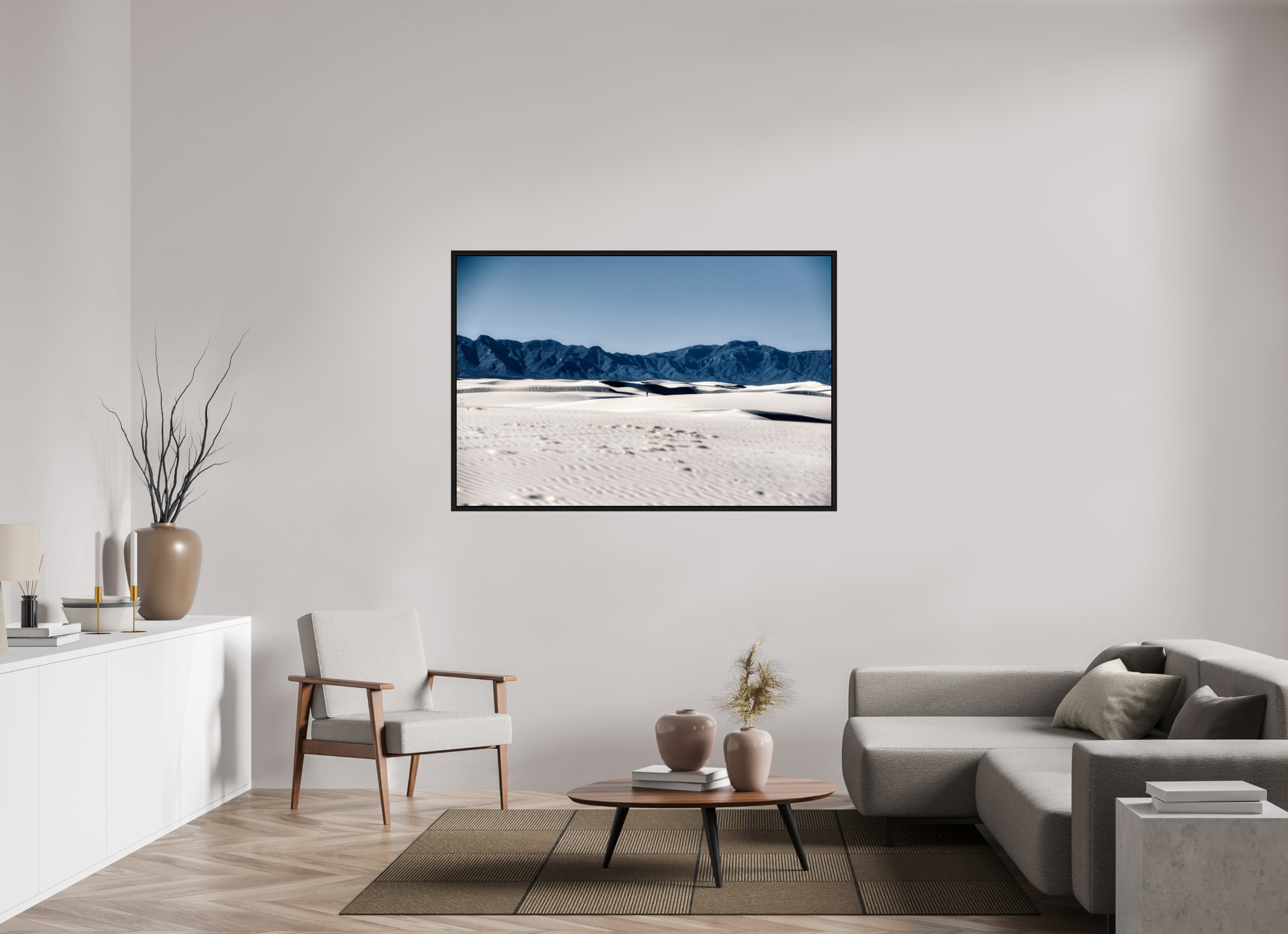 60 x 40″, Floater Frame Wandering White Sands