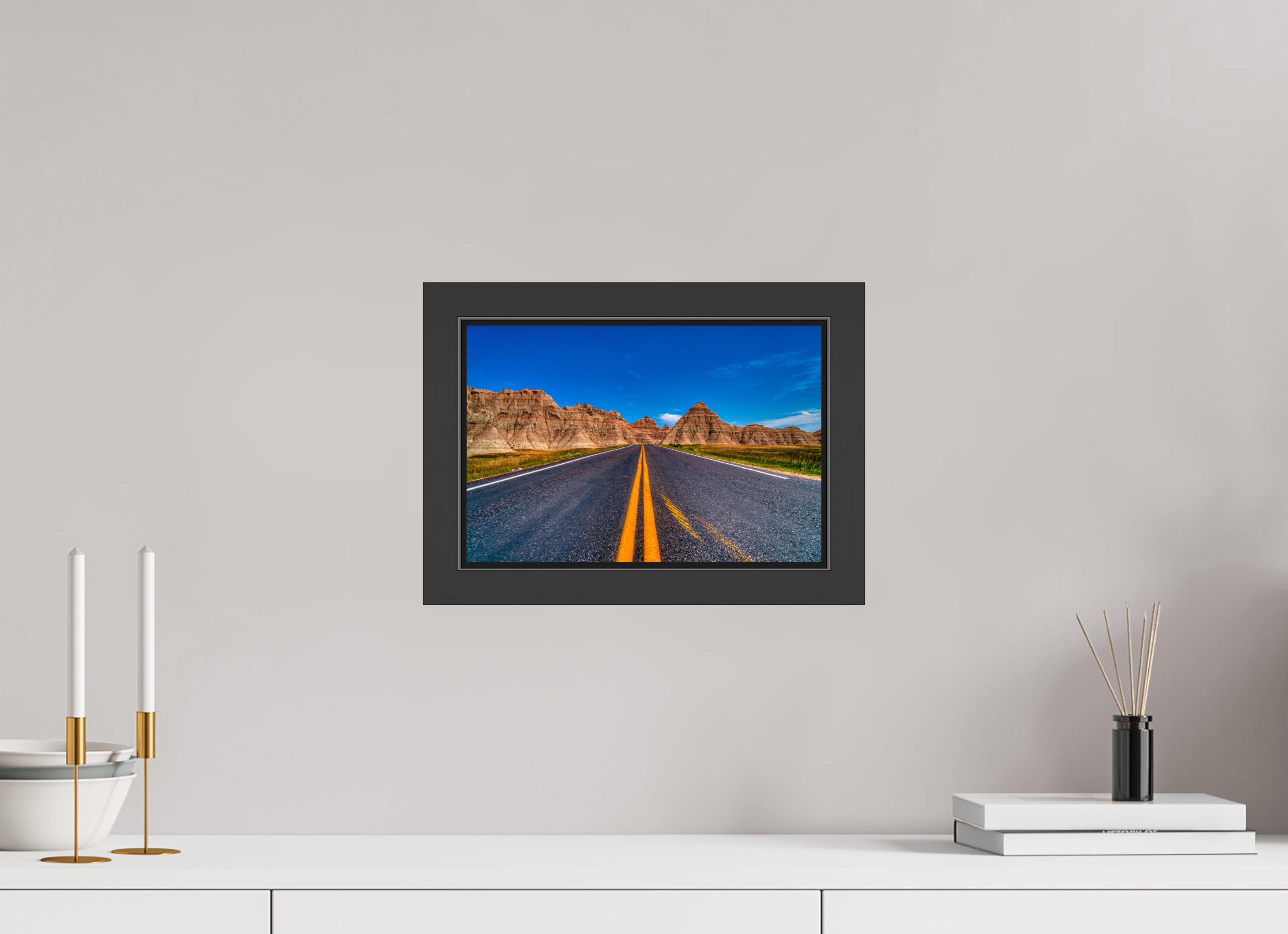 12 x 8″, Framed (Black) A Drive Through Badlands
