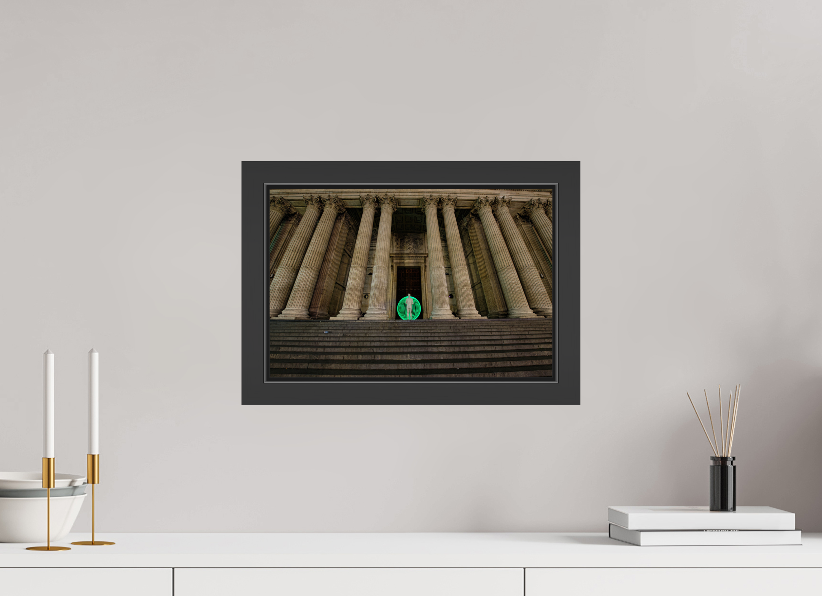 15 x 10″, Framed (Black) Green Orb in London