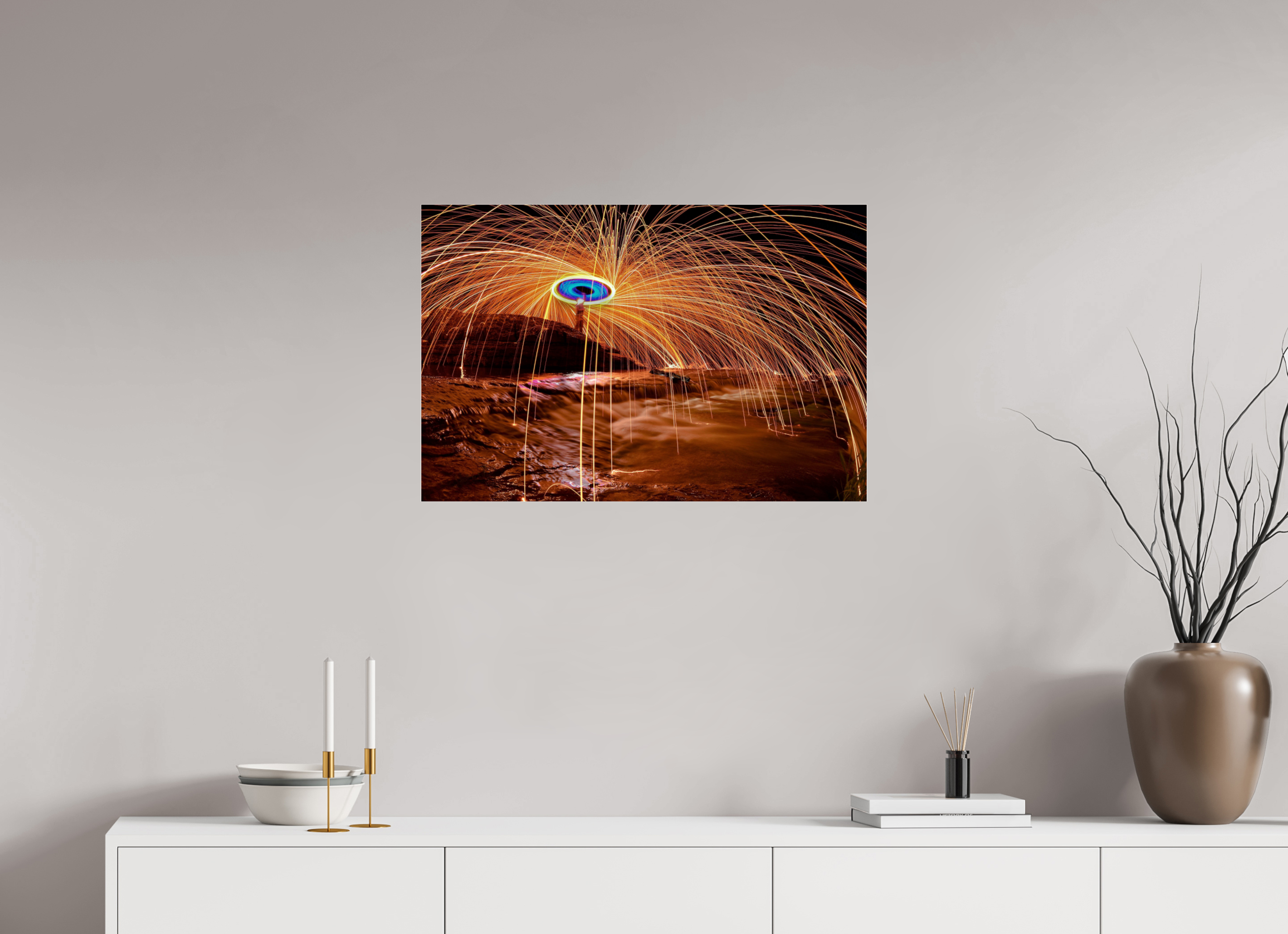 30 x 20″, Glass Steel Wool over Waterfall