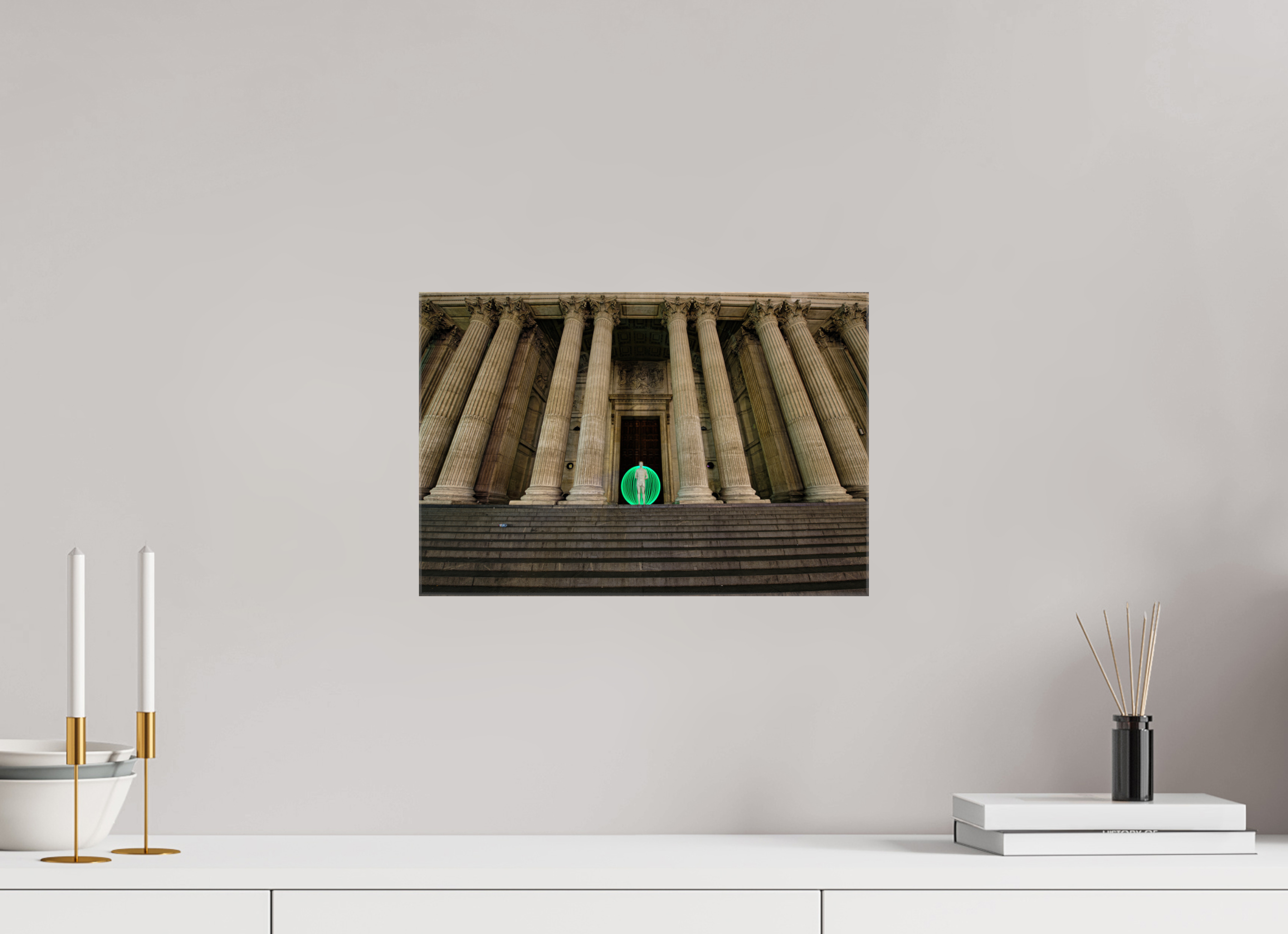 15 x 10″, Glossy Canvas Green Orb in London