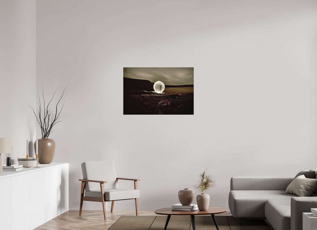 36 x 24″, Matte Canvas B&W Orb on the beach in Wales
