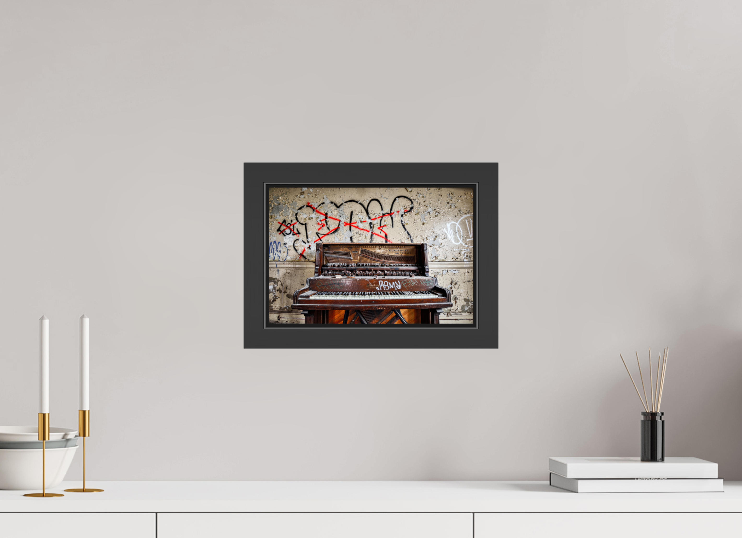 12 x 8″, Framed (Black) Abandoned Piano