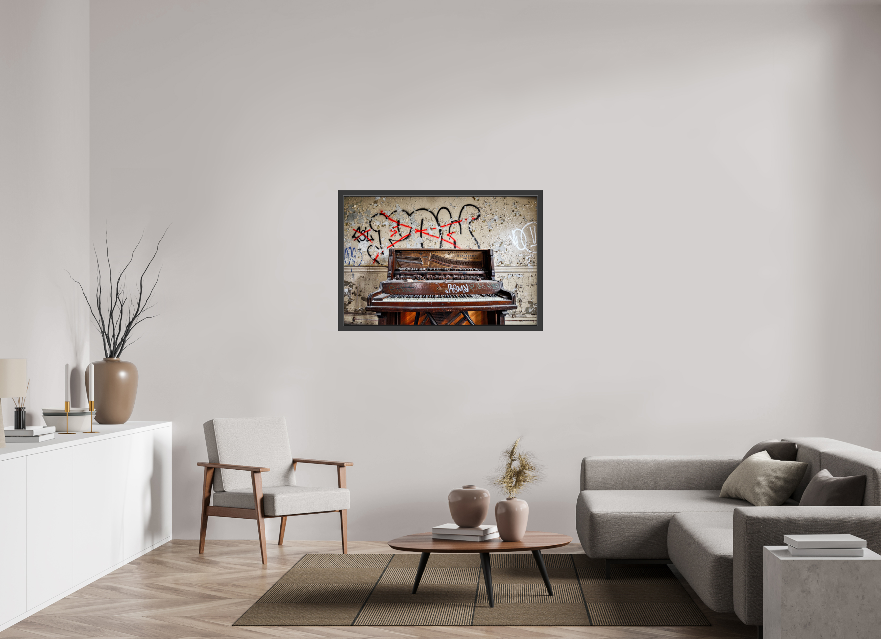45 x 30″, Framed (Black) Abandoned Piano
