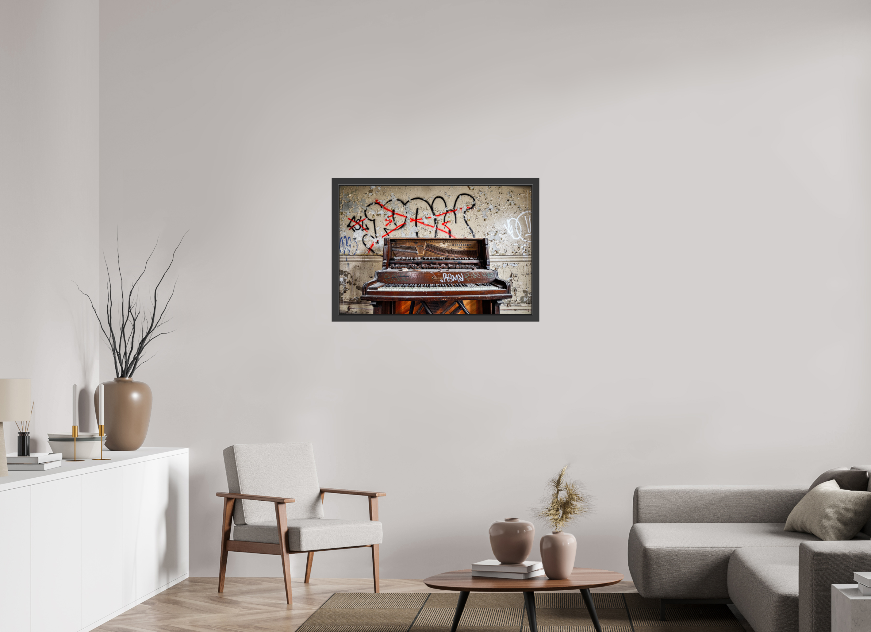 36 x 24″, Framed (Black) Abandoned Piano