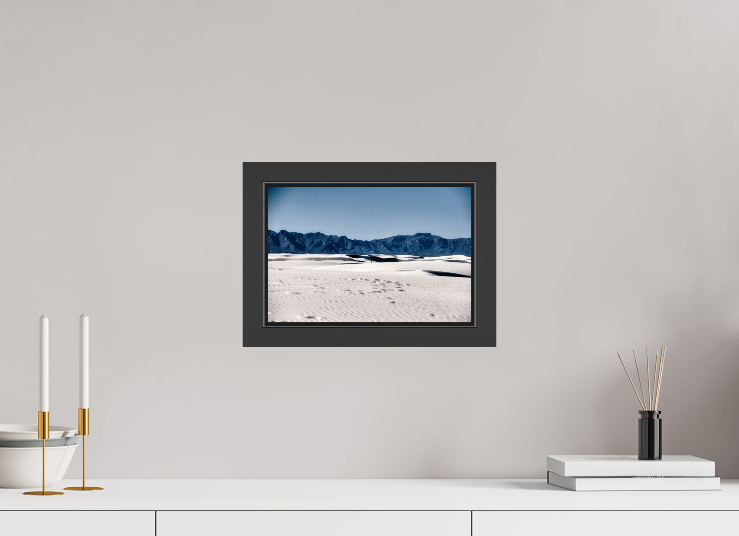 12 x 8″, Framed (Black) Wandering White Sands