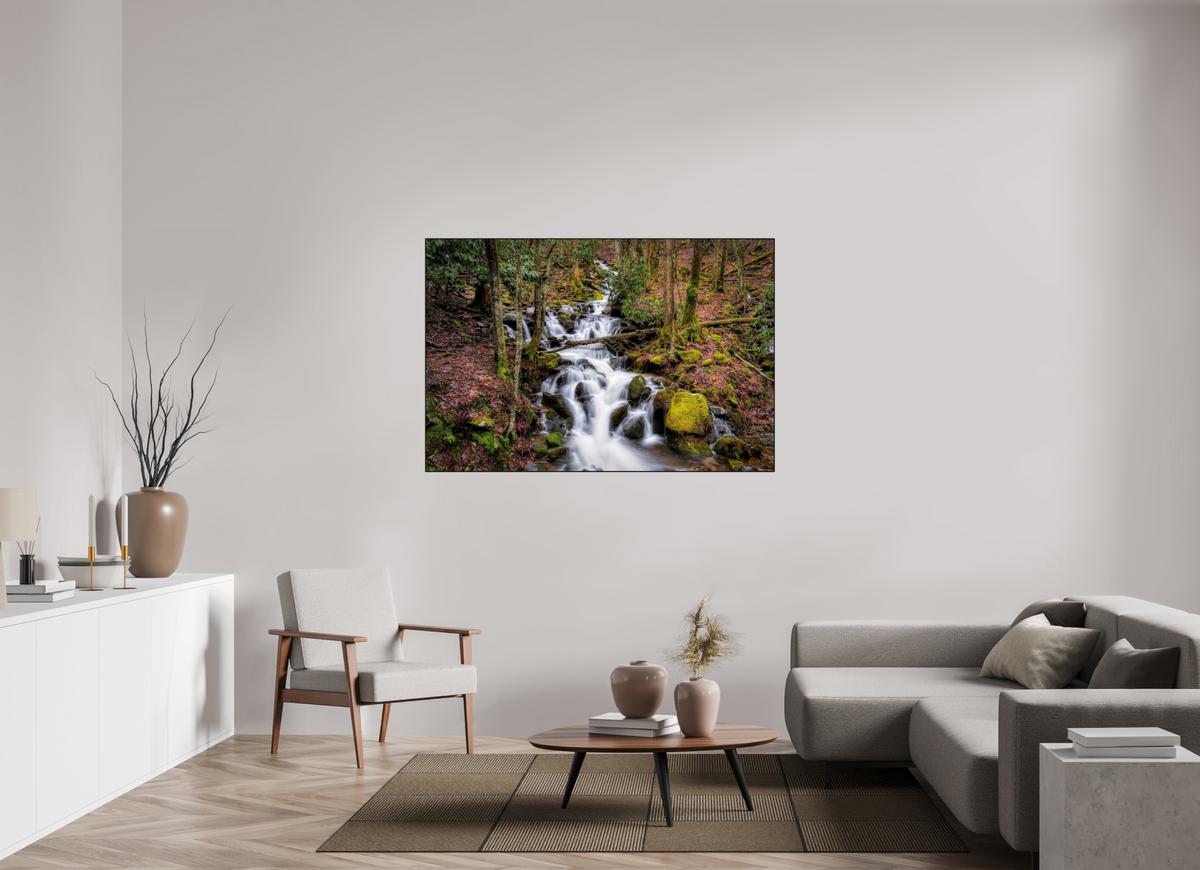 60 x 40″, Photo Print Aluminum (Black) Waterfall in Smokey Mountain National Park