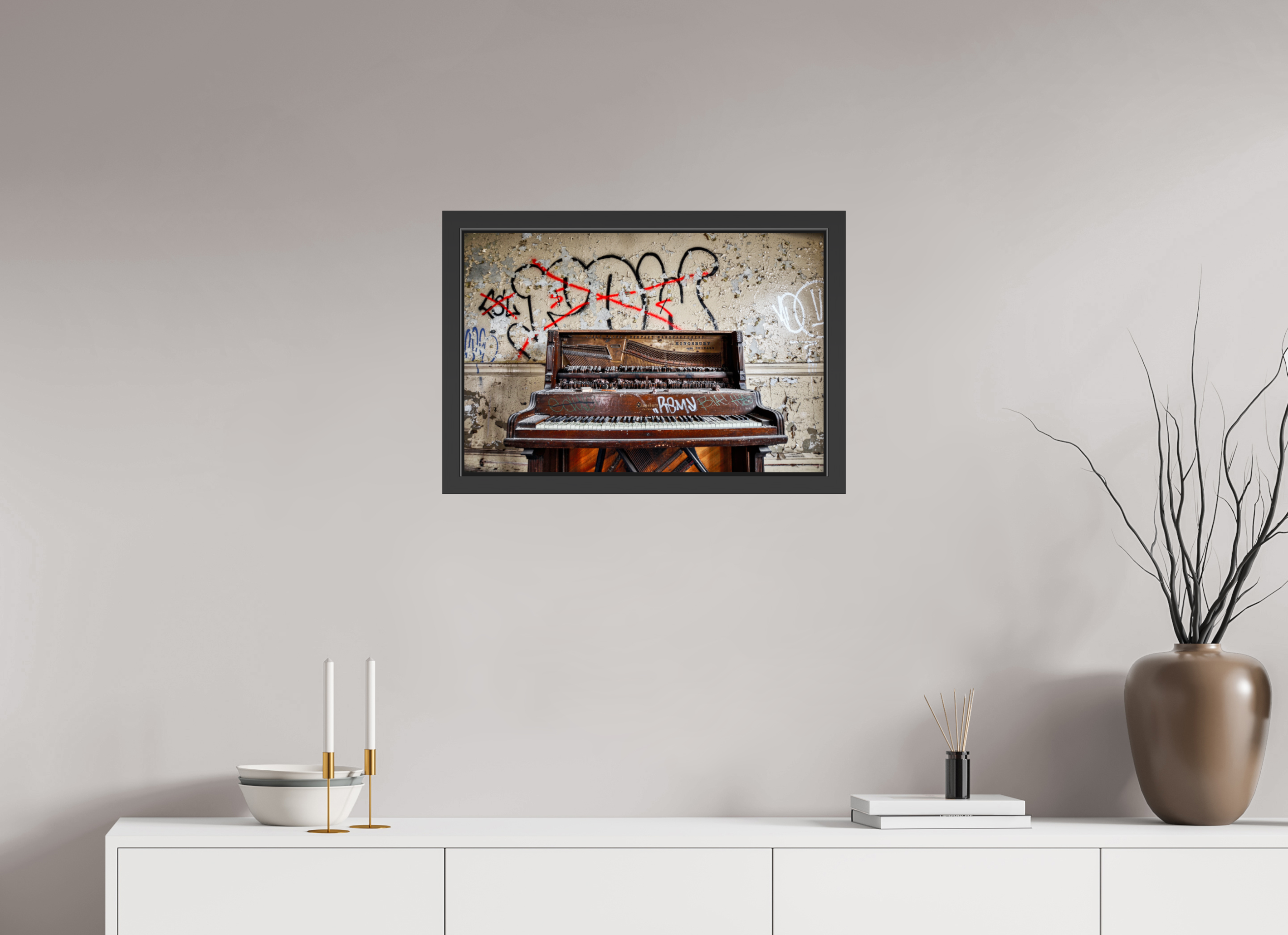 24 x 16″, Framed (Black) Abandoned Piano