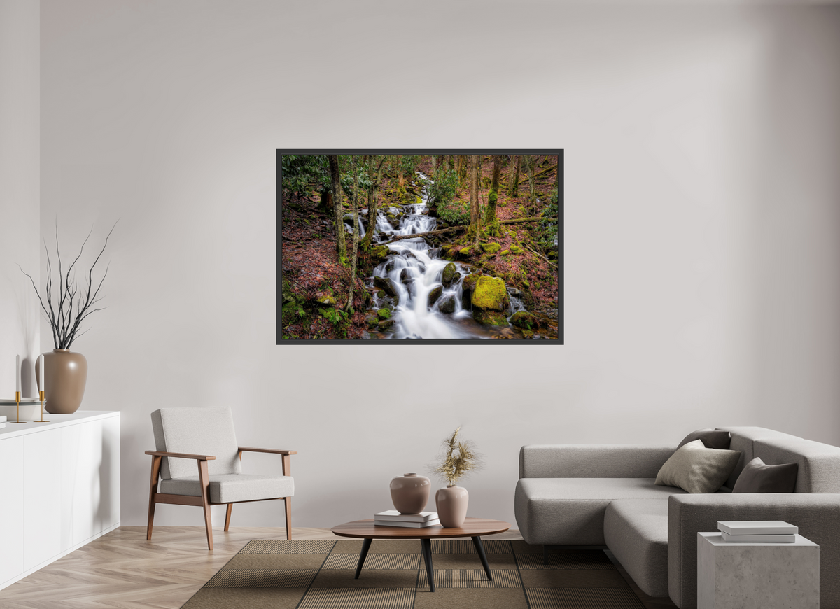 66 x 44″, Framed (Black) Waterfall in Smokey Mountain National Park