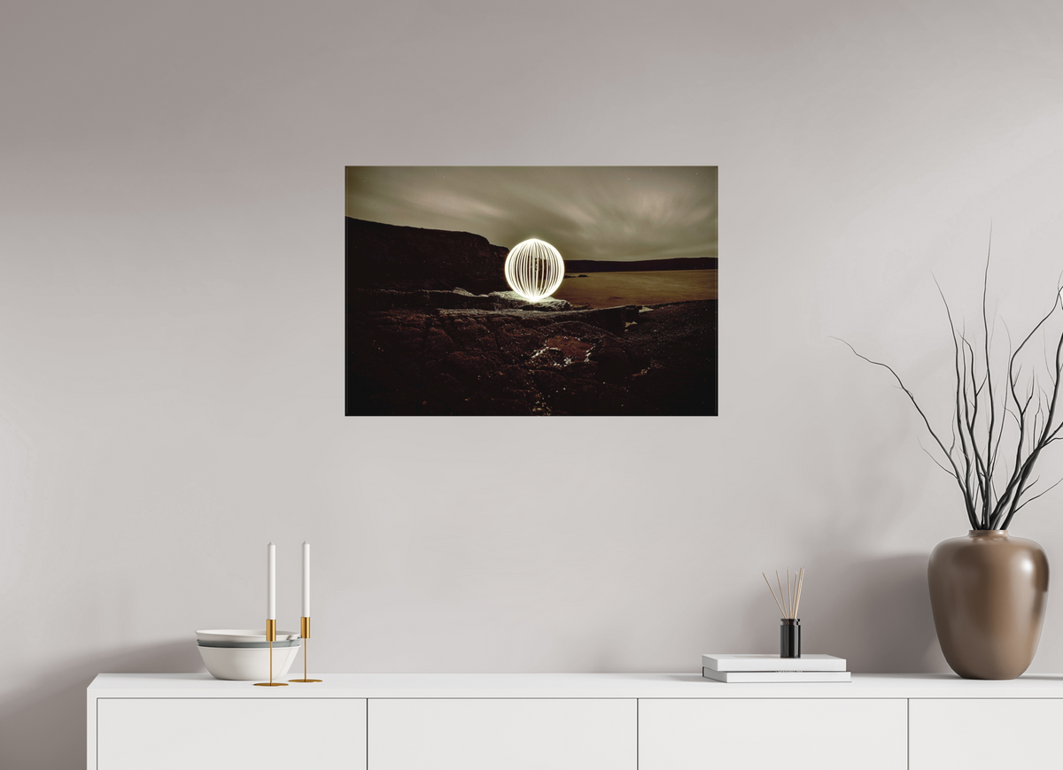 30 x 20″, Matte Canvas B&W Orb on the beach in Wales