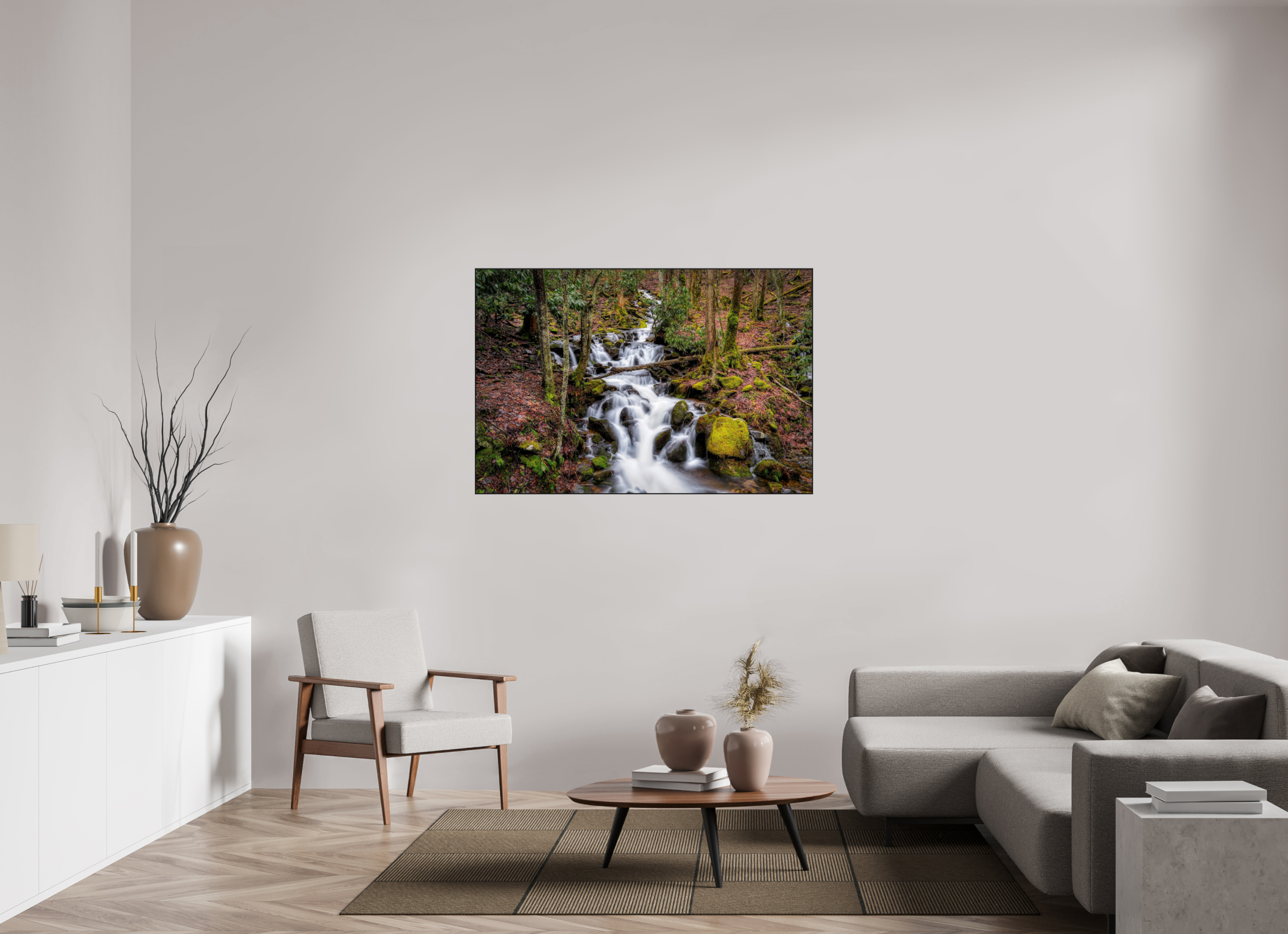 54 x 36″, Photo Print Aluminum (Black) Waterfall in Smokey Mountain National Park