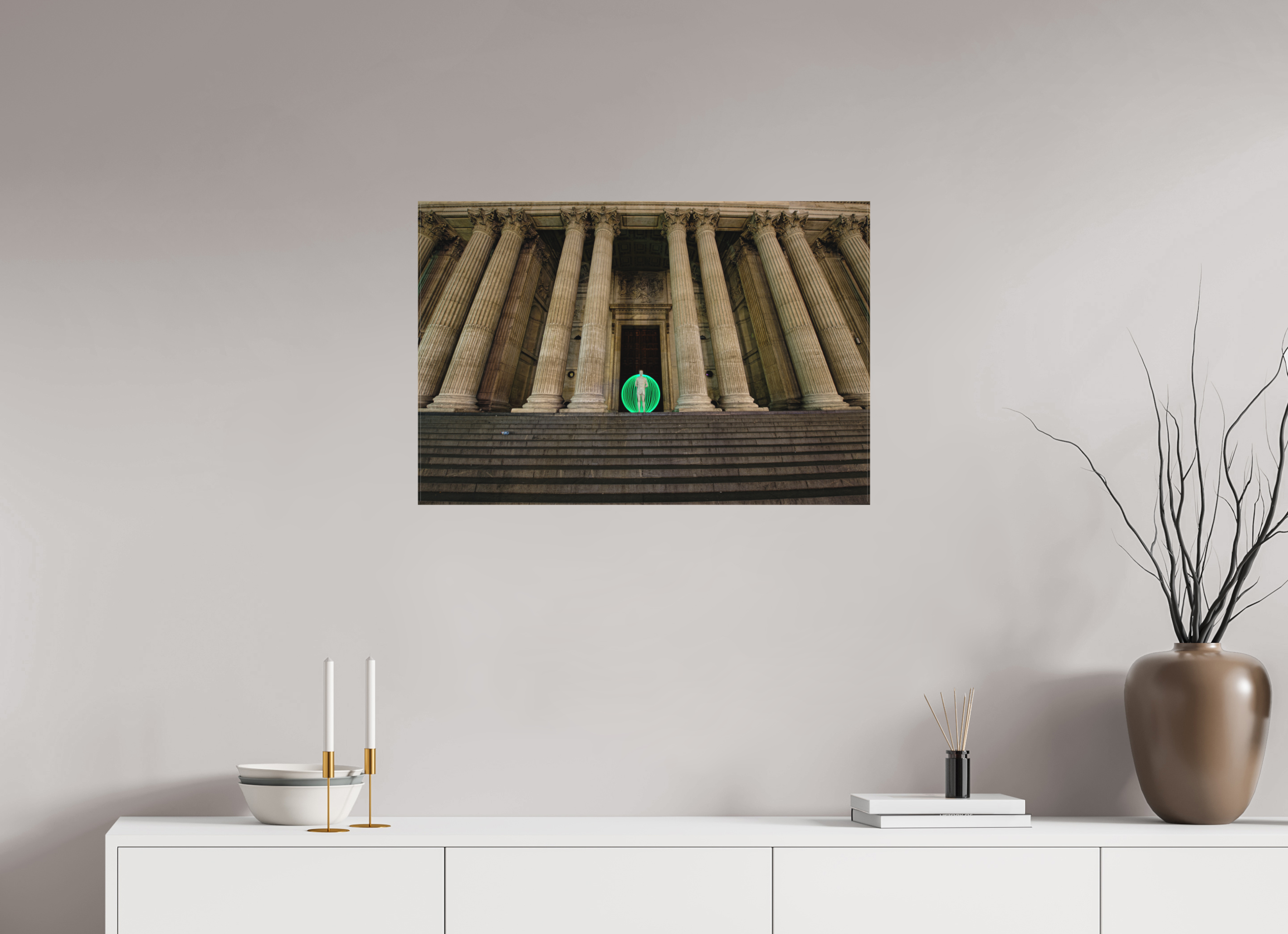 30 x 20″, Matte Canvas Green Orb in London